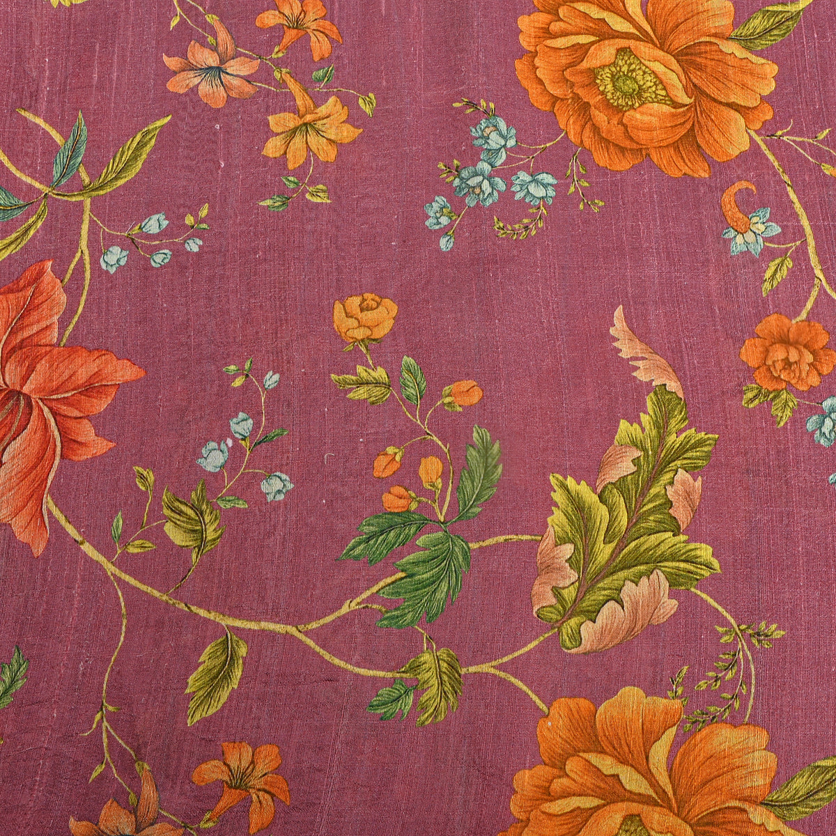 Mulberry Orange Floral Jaal Digital Print Silk Fabric