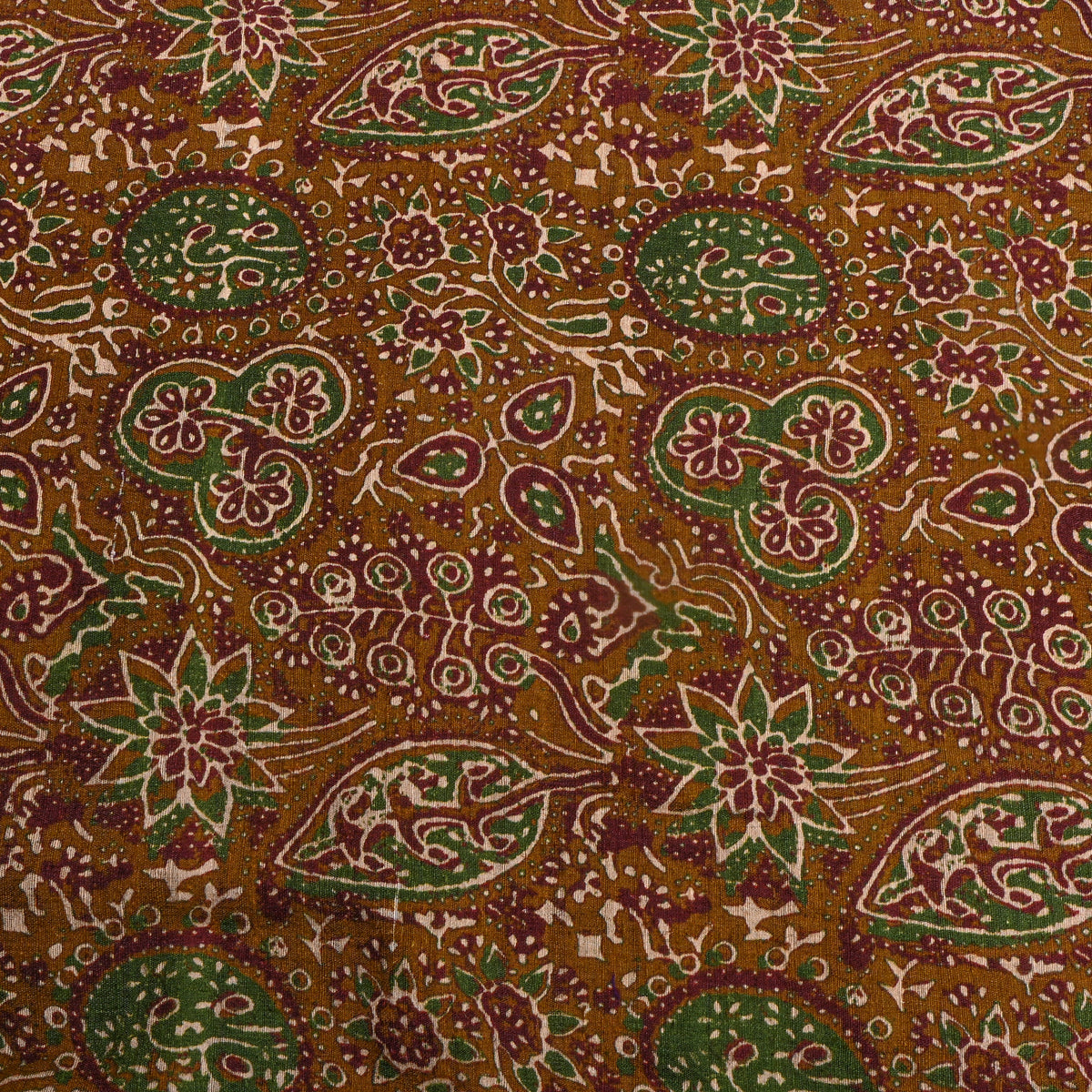 Cinnamon Brown Green Maroon Floral Digital Print TussarFabric