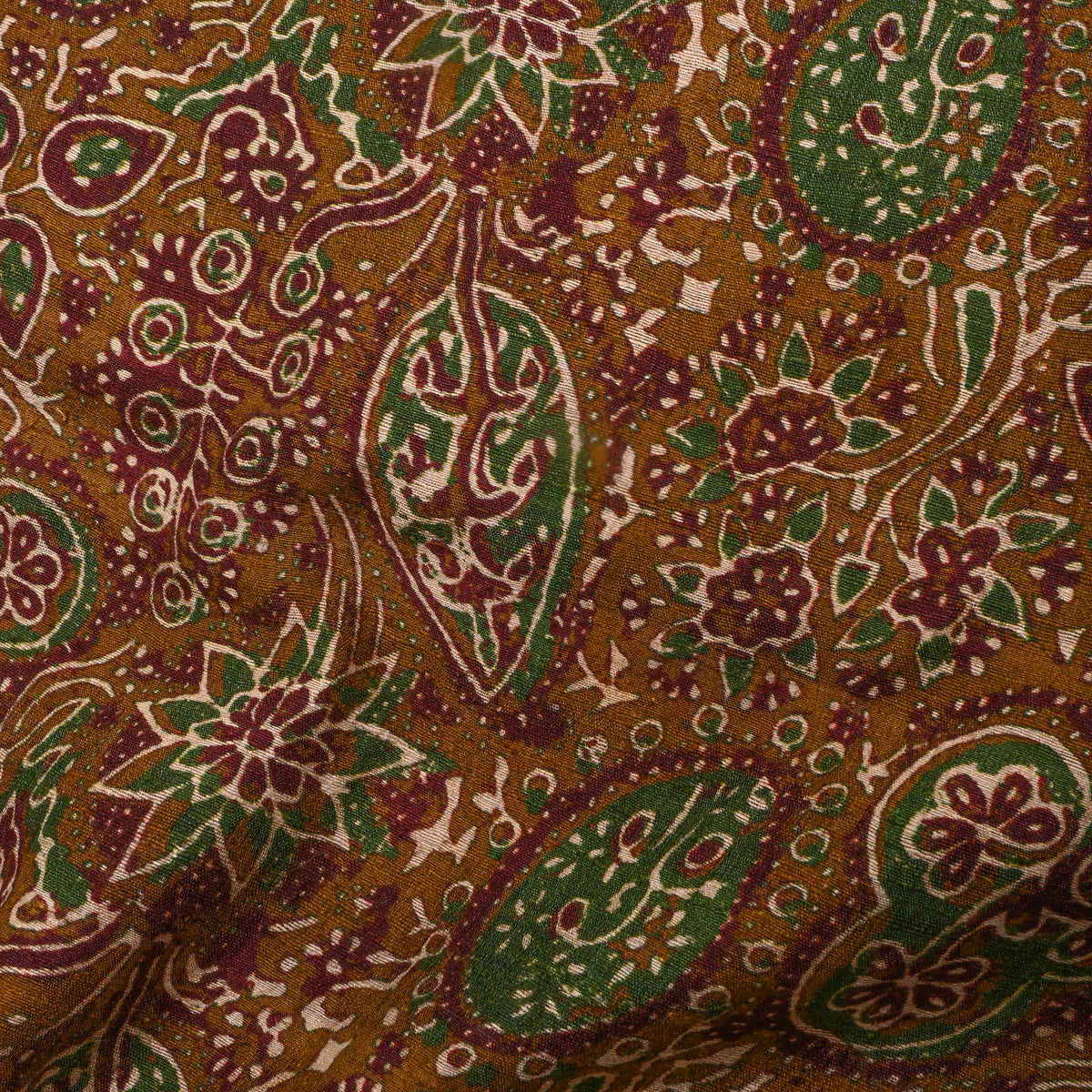 Cinnamon Brown Green Maroon Floral Digital Print TussarFabric