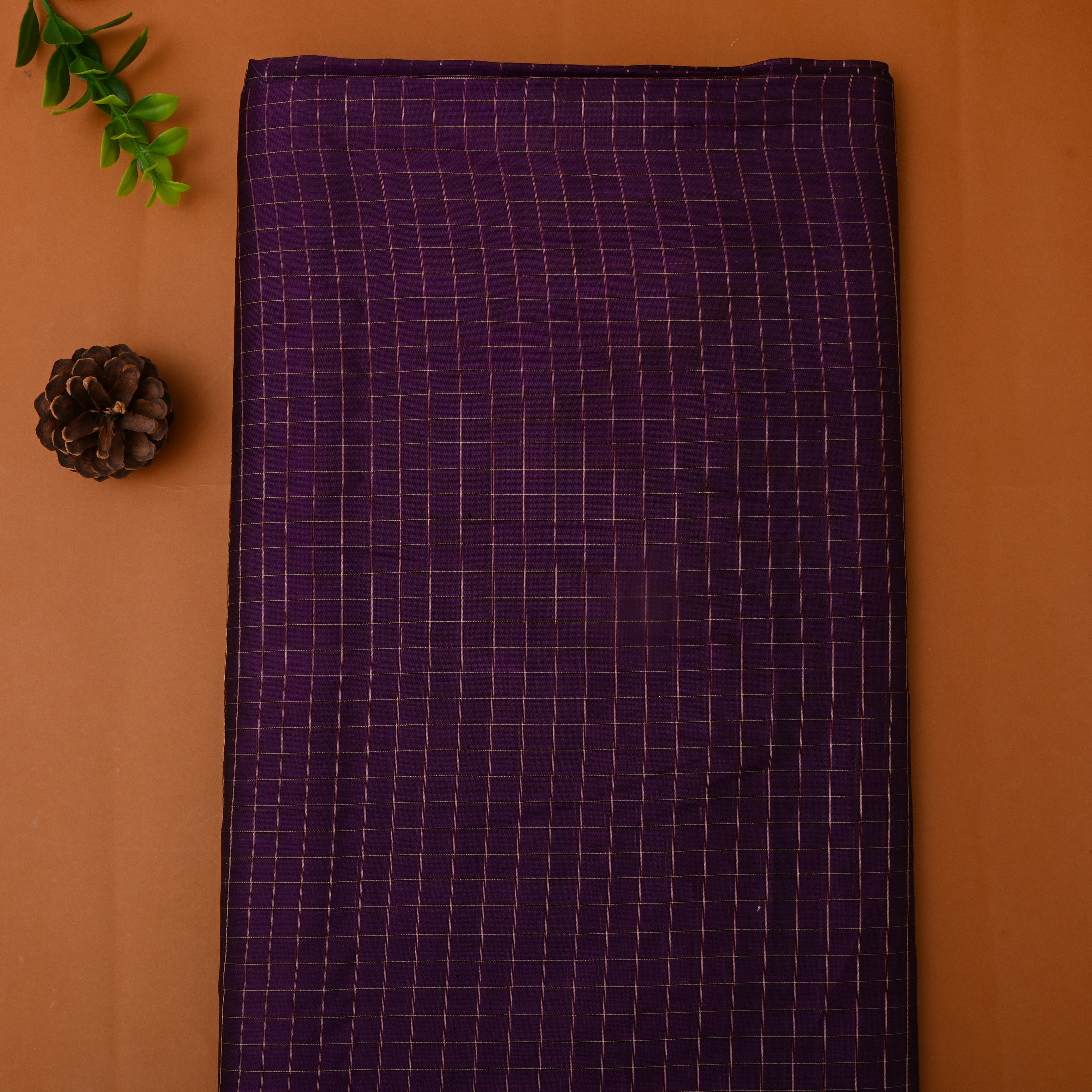 Deep Violet Silk Fabric With Zari Border