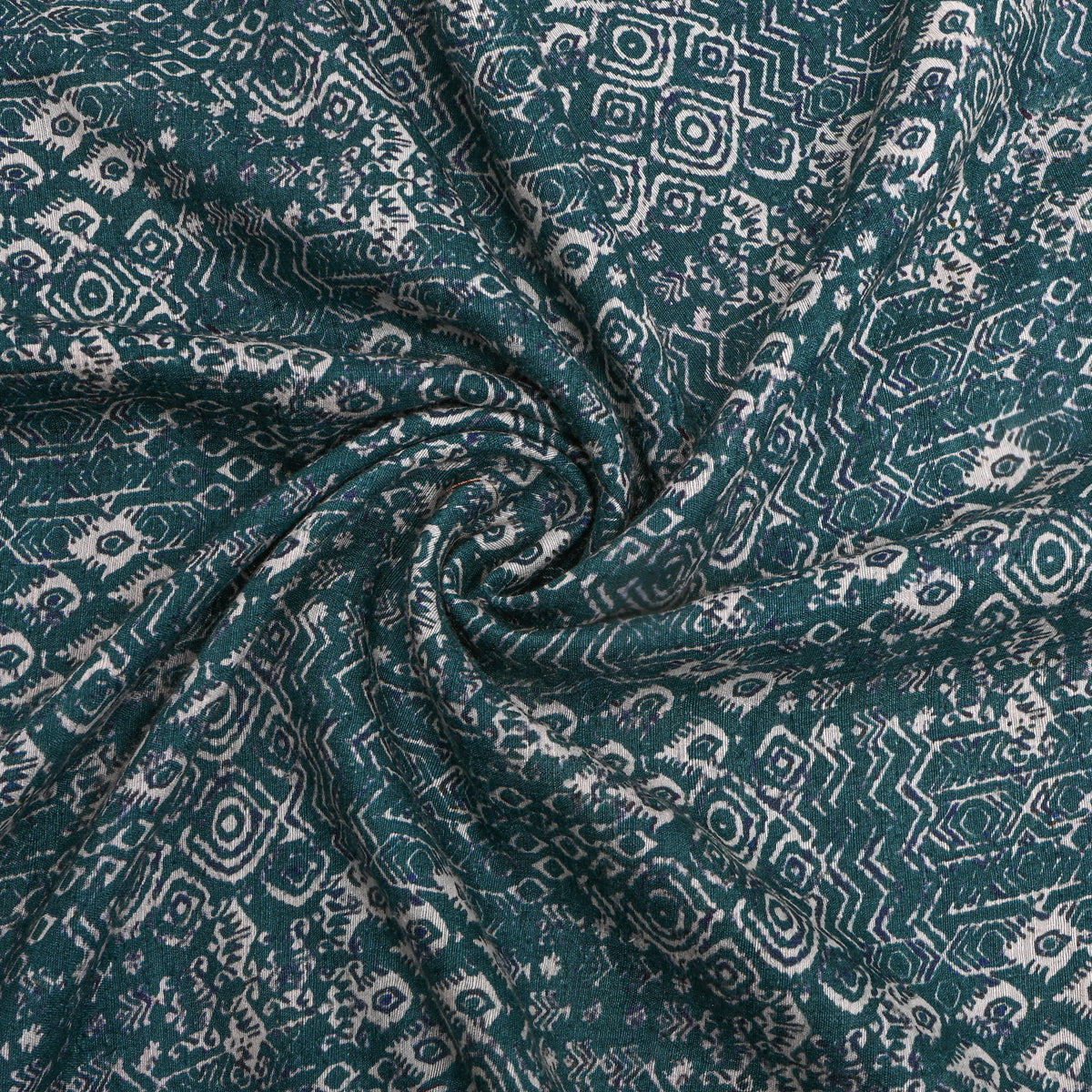 Teal Fish Geometric Digital Print Matka Silk Fabric