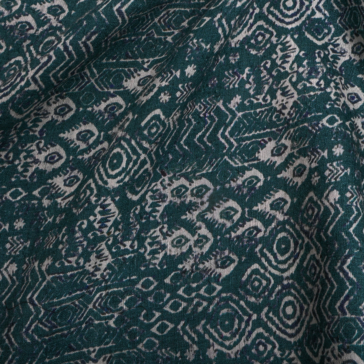Teal Fish Geometric Digital Print Matka Silk Fabric