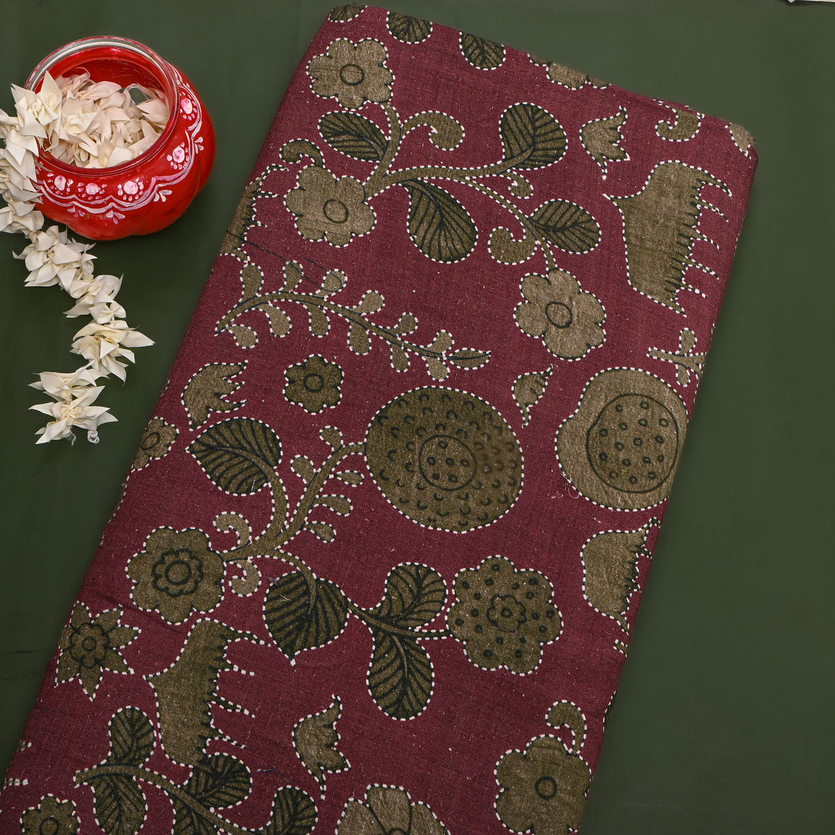 Mulberry Flower Pod Digital Print Raw Silk Fabric