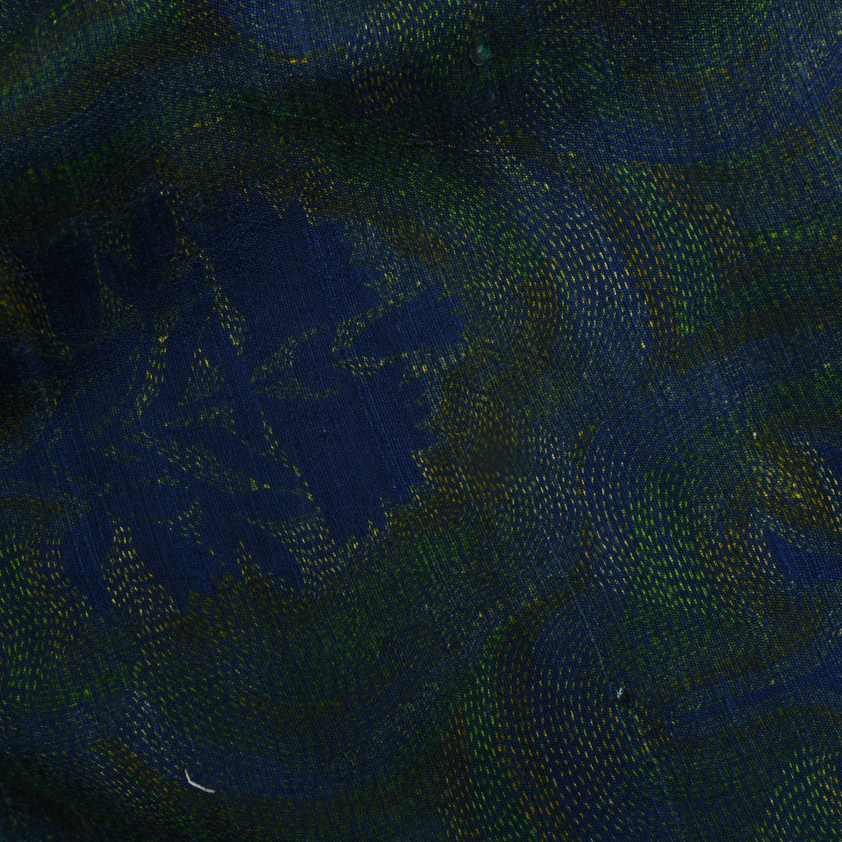 Peacock Navy Floral Butti Print Raw Silk Fabric