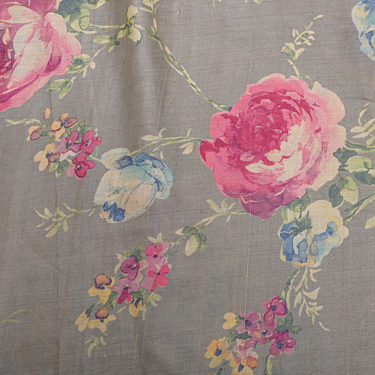 Stone Rose Floral Digital Print Tussar Fabric