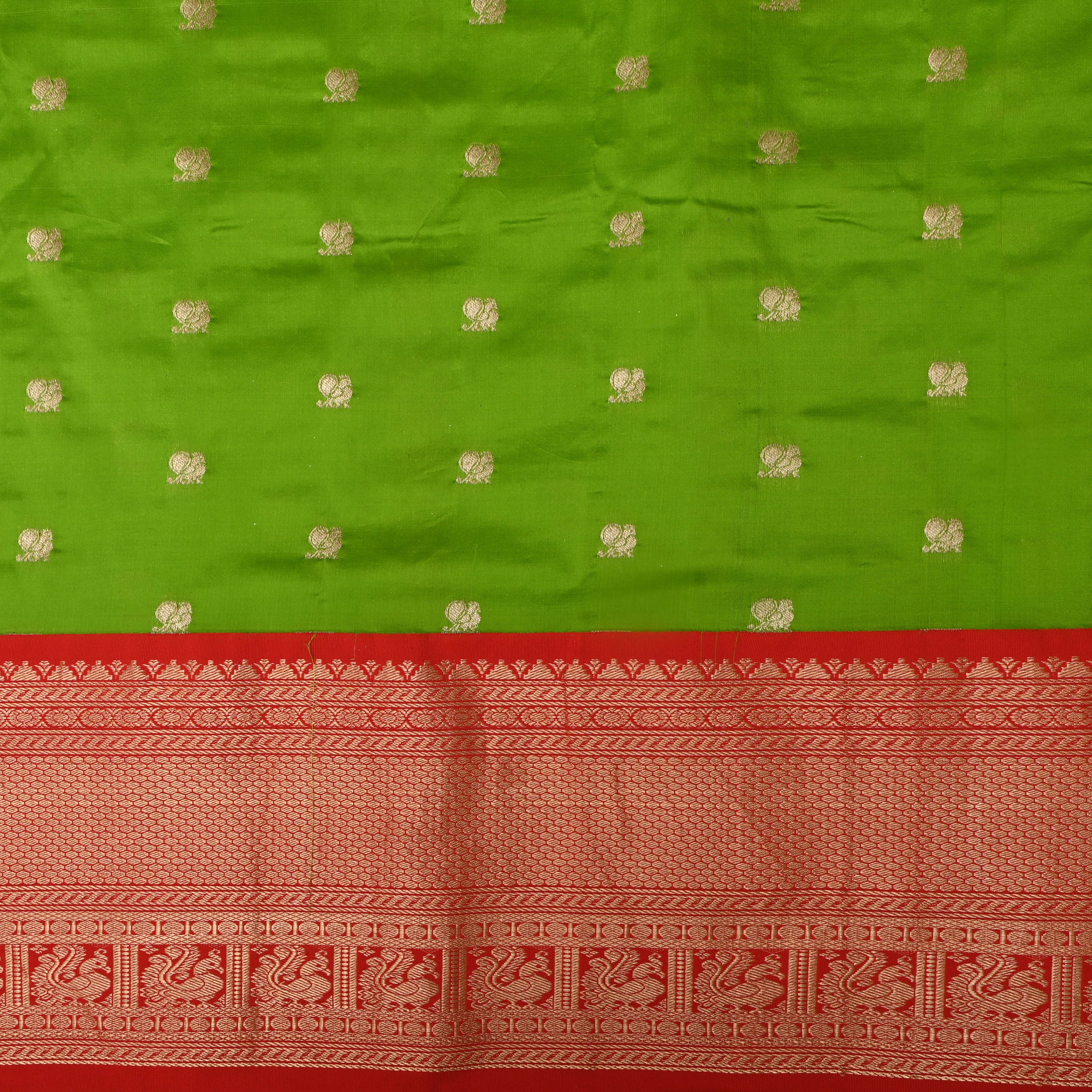 Kelly Green Floral Silk Fabric With Contrast Border