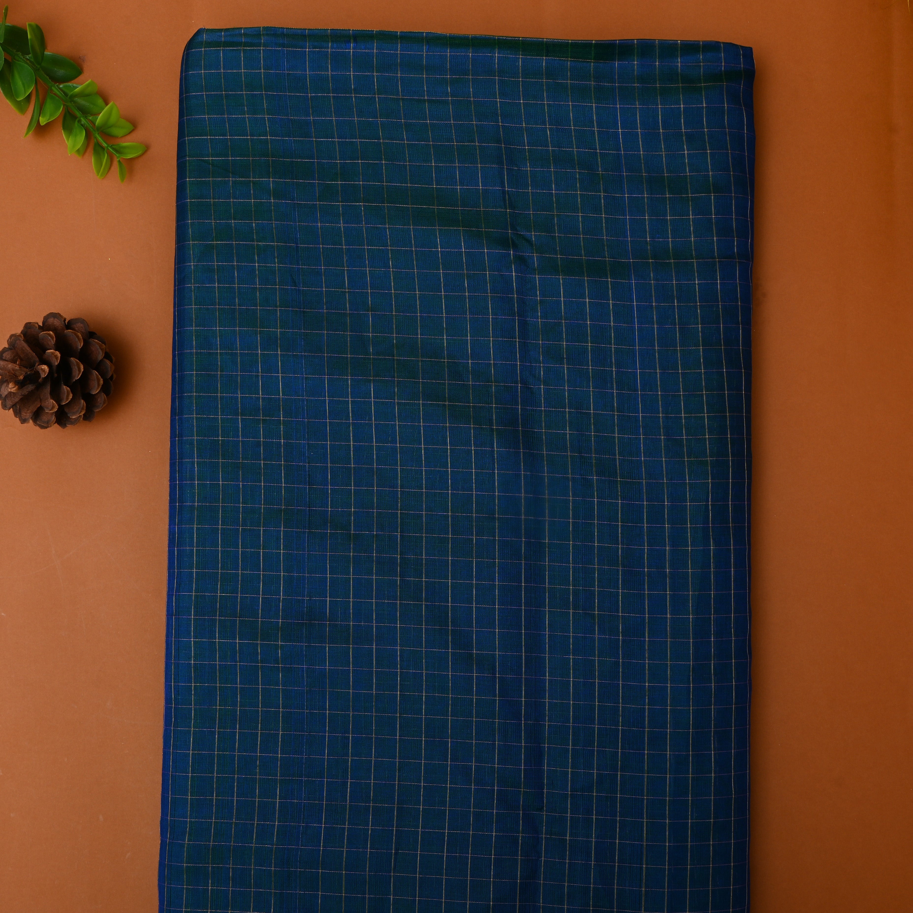 Bluish Green Silk Fabric With Zari Border