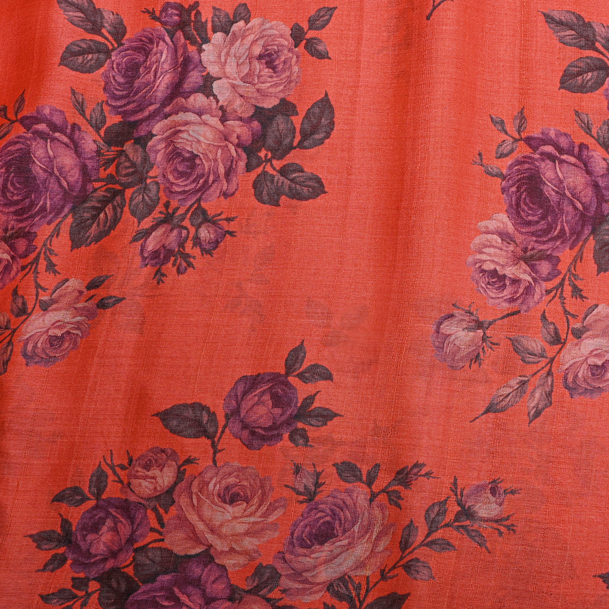 Papaya Rose Bouquet Floral Digital Print Tussar Fabric