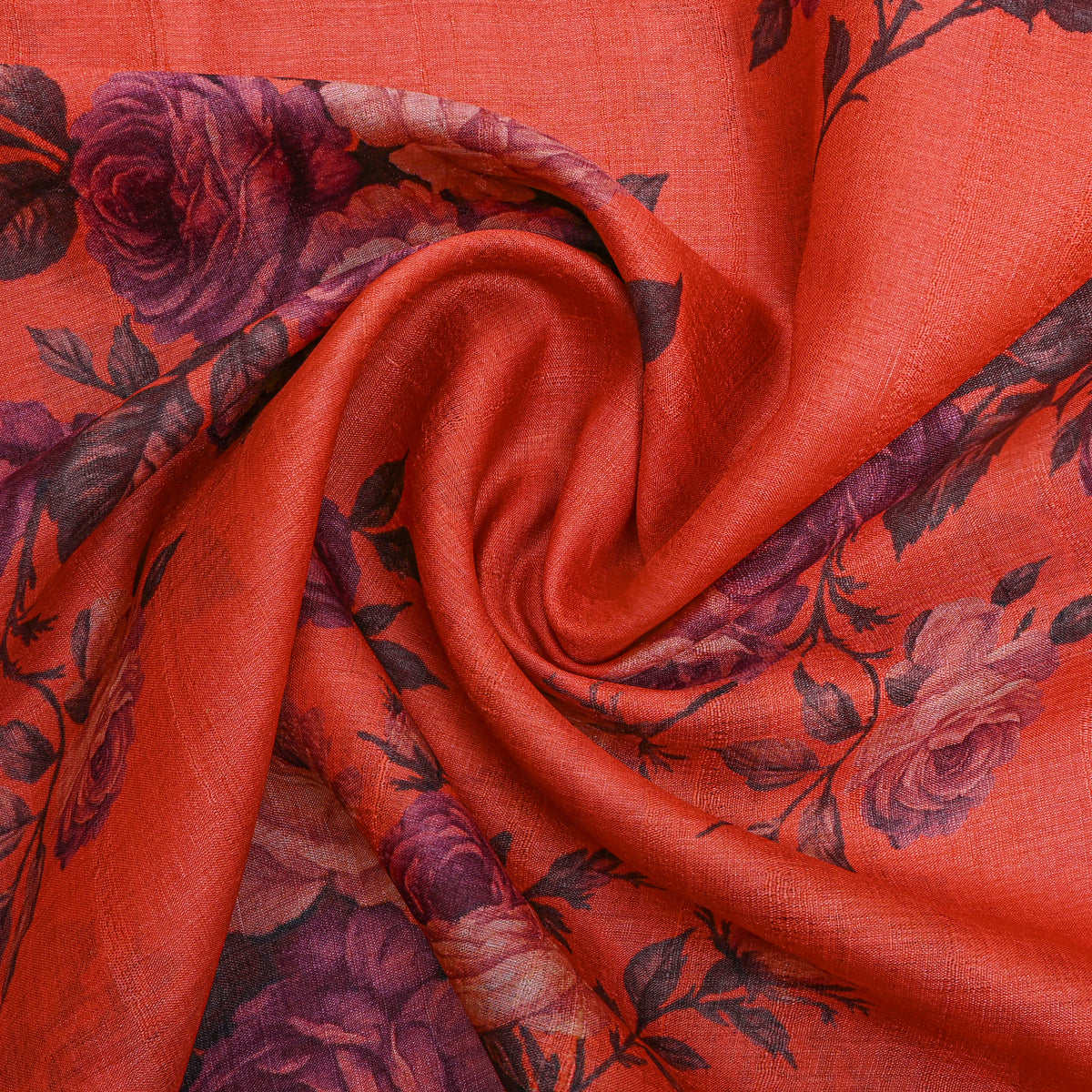 Papaya Rose Bouquet Floral Digital Print Tussar Fabric