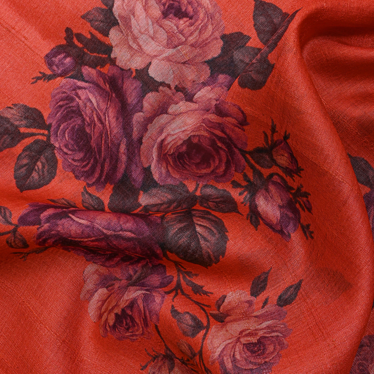 Papaya Rose Bouquet Floral Digital Print Tussar Fabric