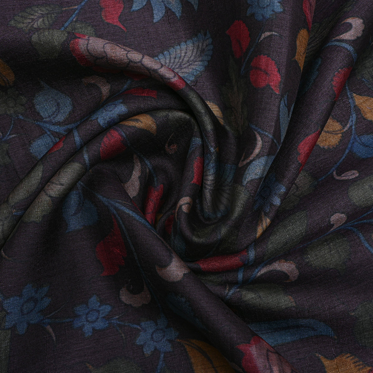 Raisin Floral Vine Digital Print Tussar Fabric