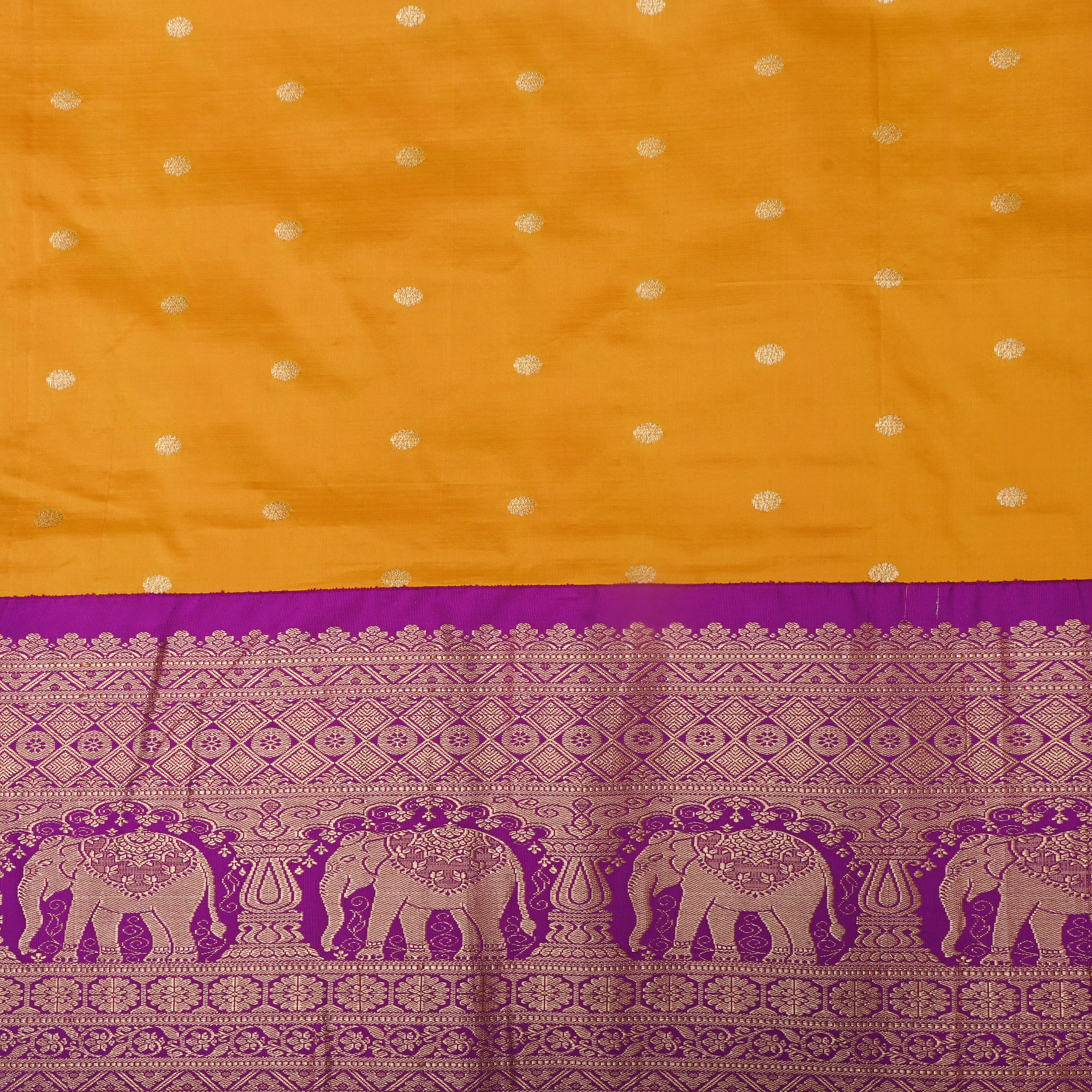 Sun Yellow Floral Silk Fabric With Contrast Border