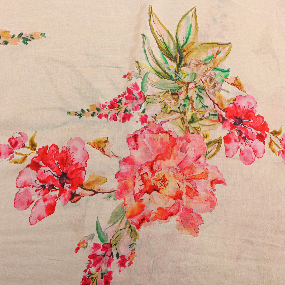 Aqua Dahlia Lotus Print Satin Fabric