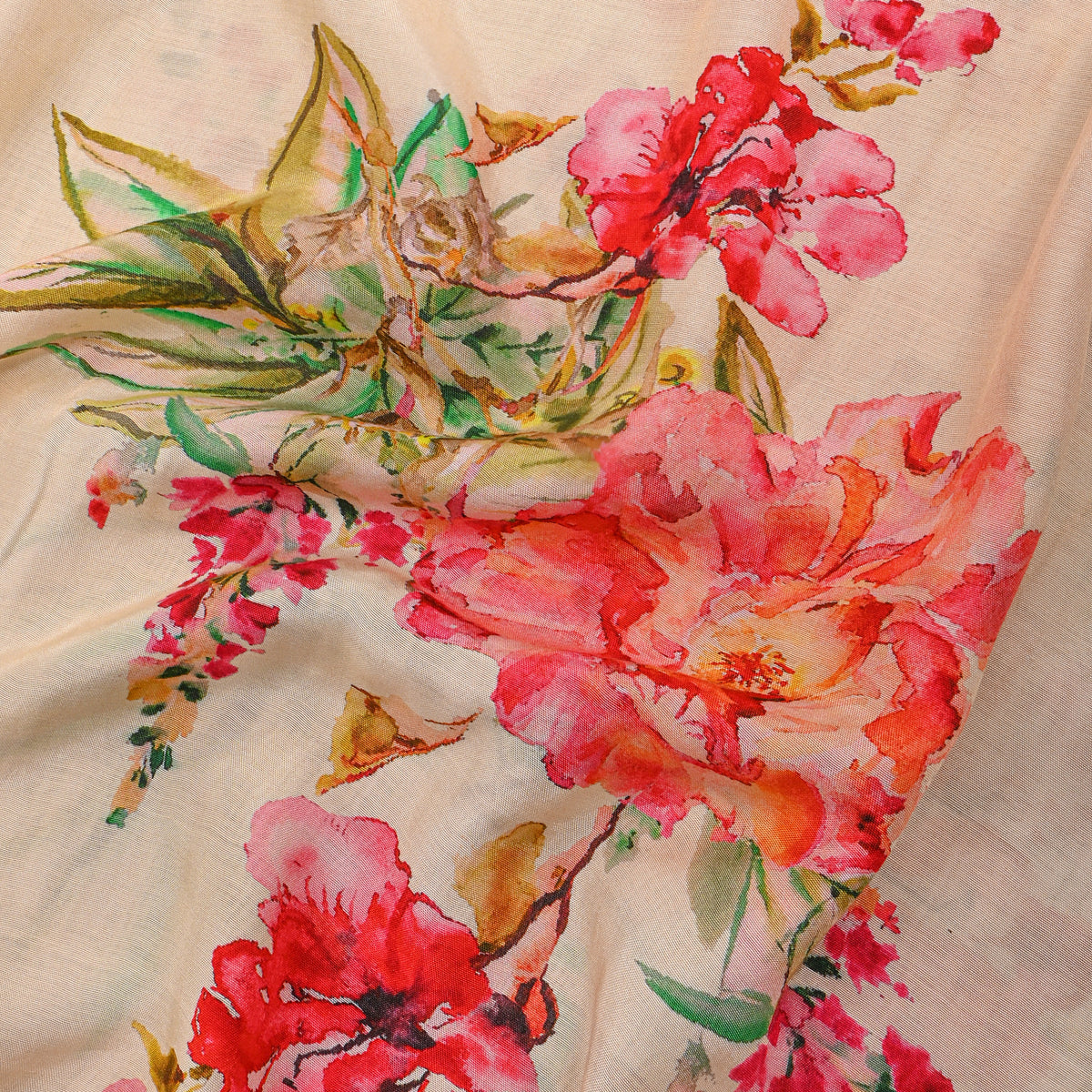 Aqua Dahlia Lotus Print Satin Fabric