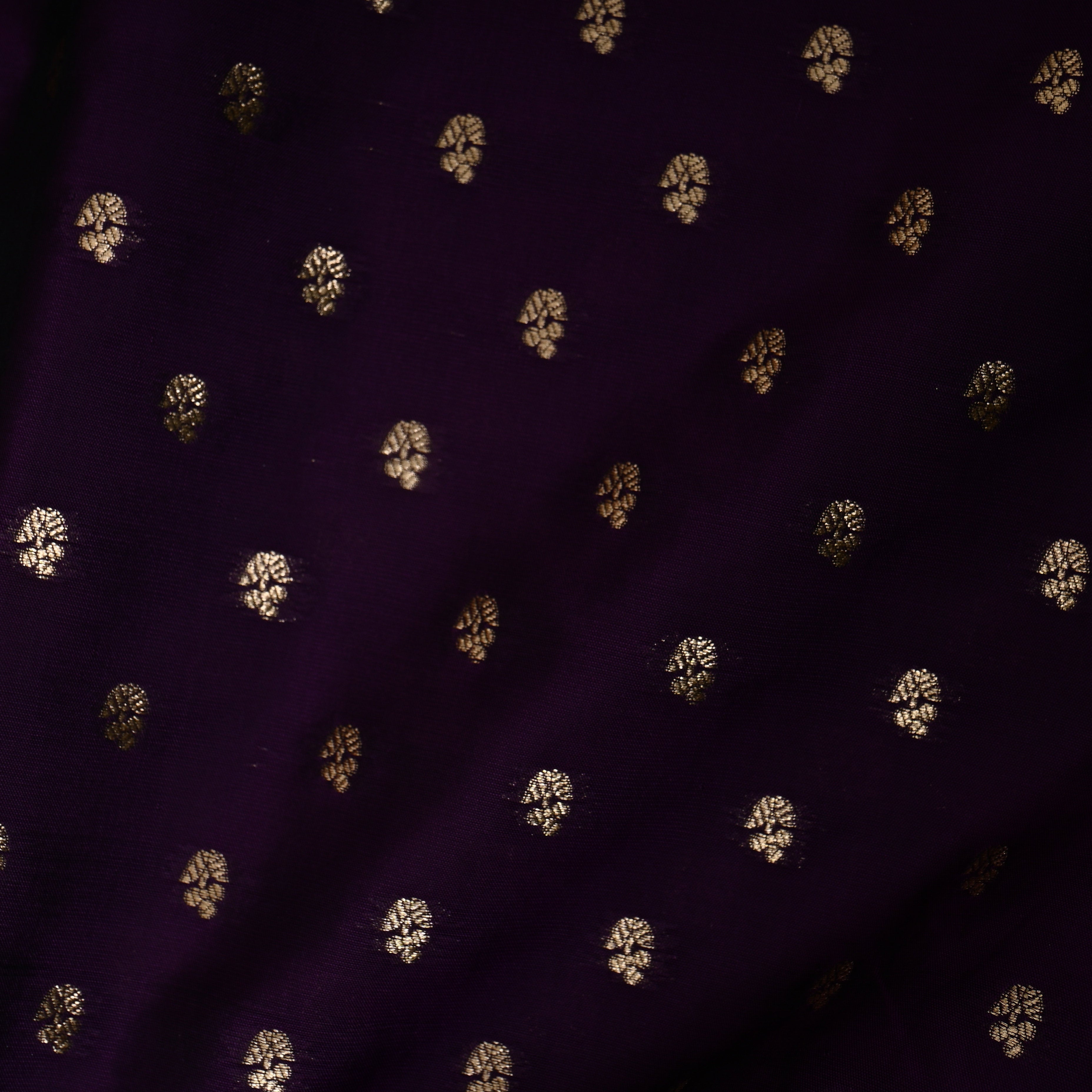 Deep Purple Jamawar Silk With Gold Floral Butti