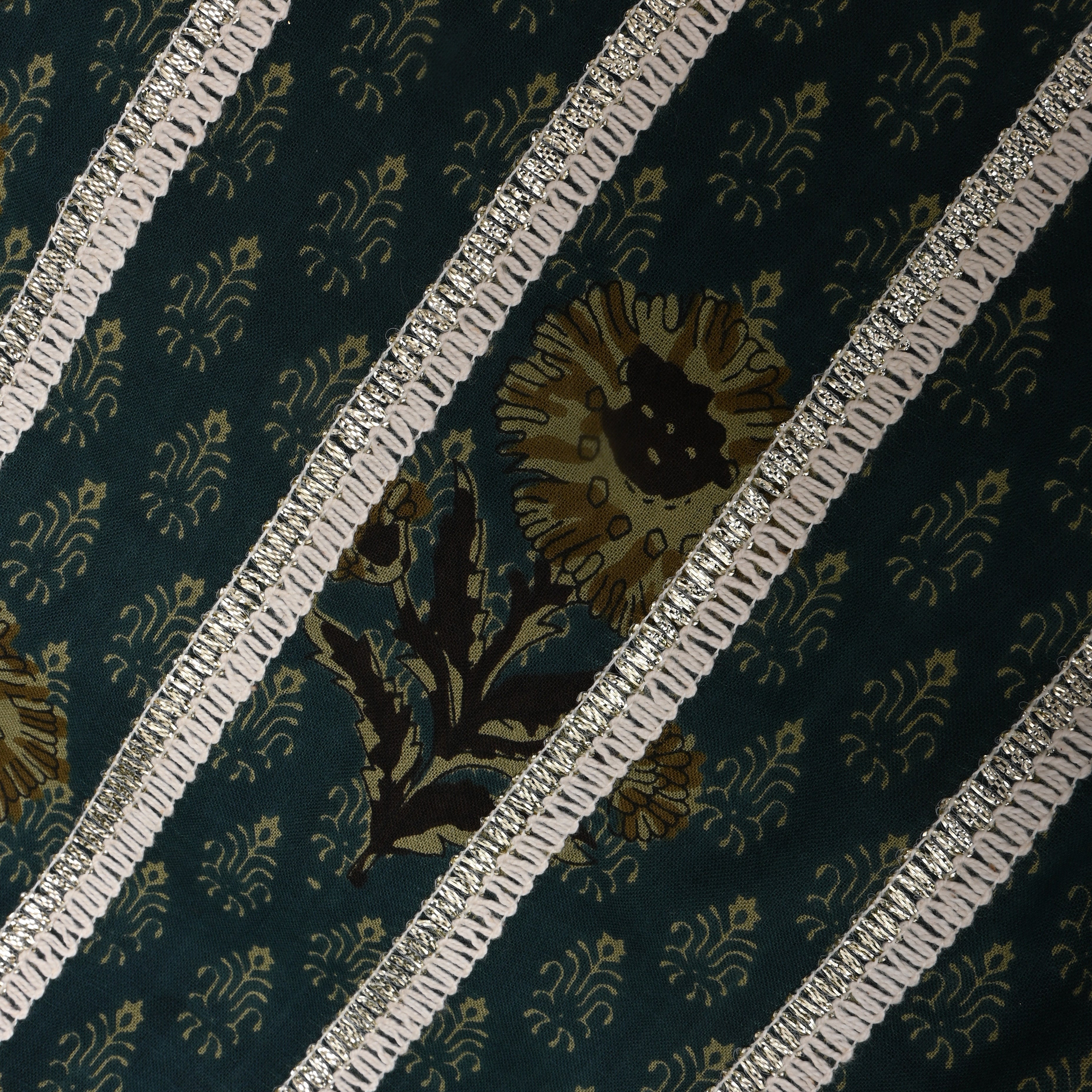 Dark Pine Green Floral Printed Cotton Fabric