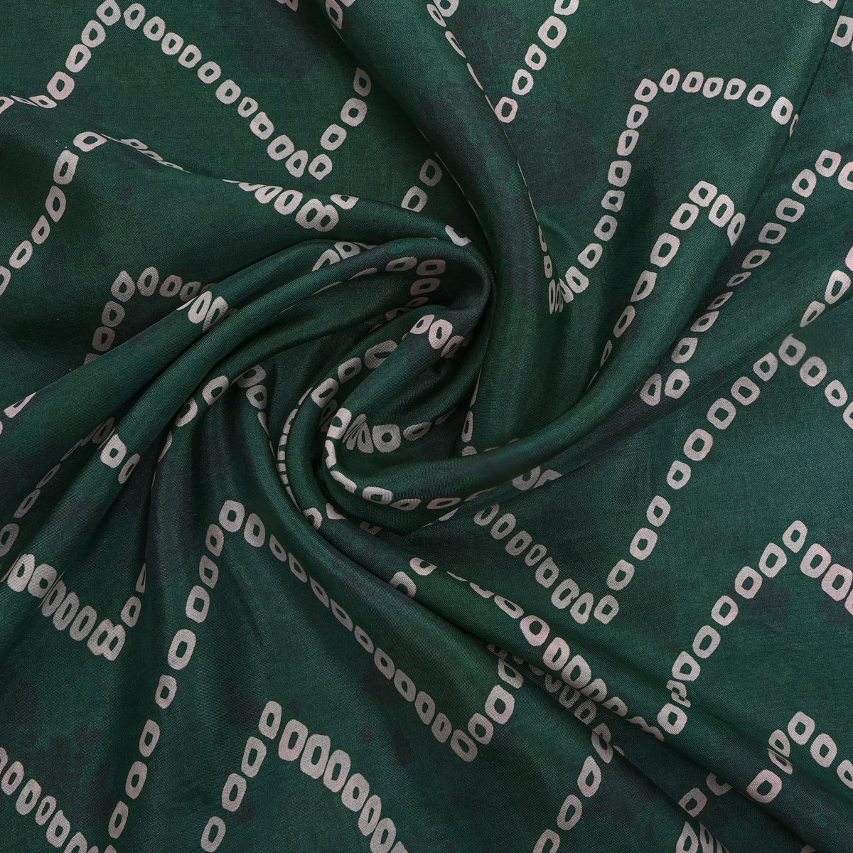 Bottle Green Bandhani Zig-Zag Print Silk Fabric