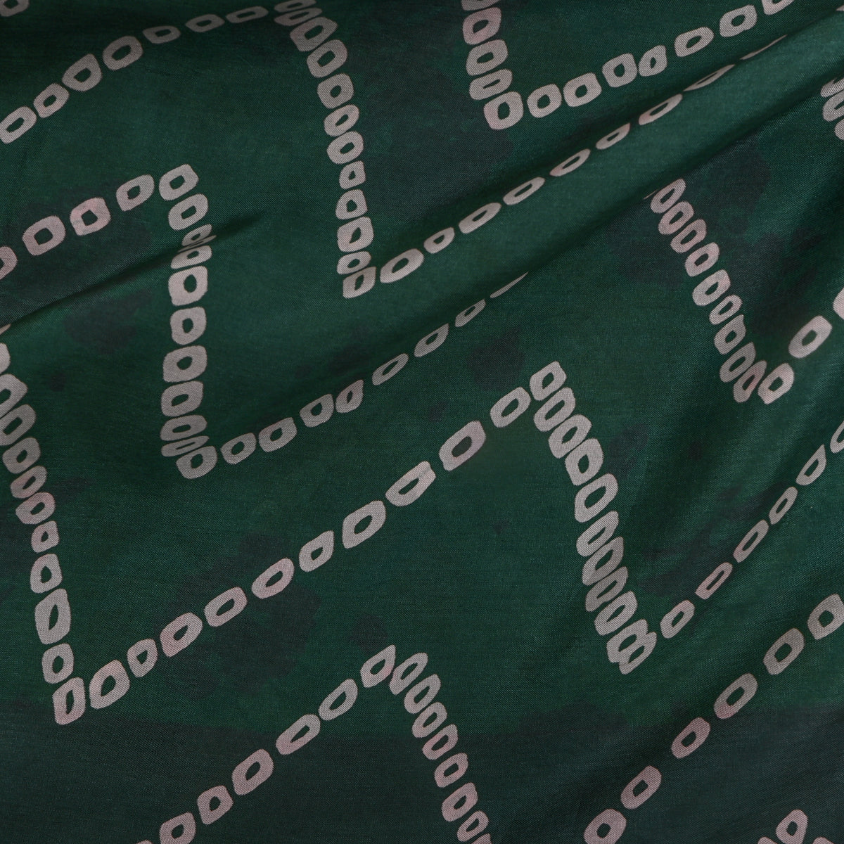 Bottle Green Bandhani Zig-Zag Print Silk Fabric