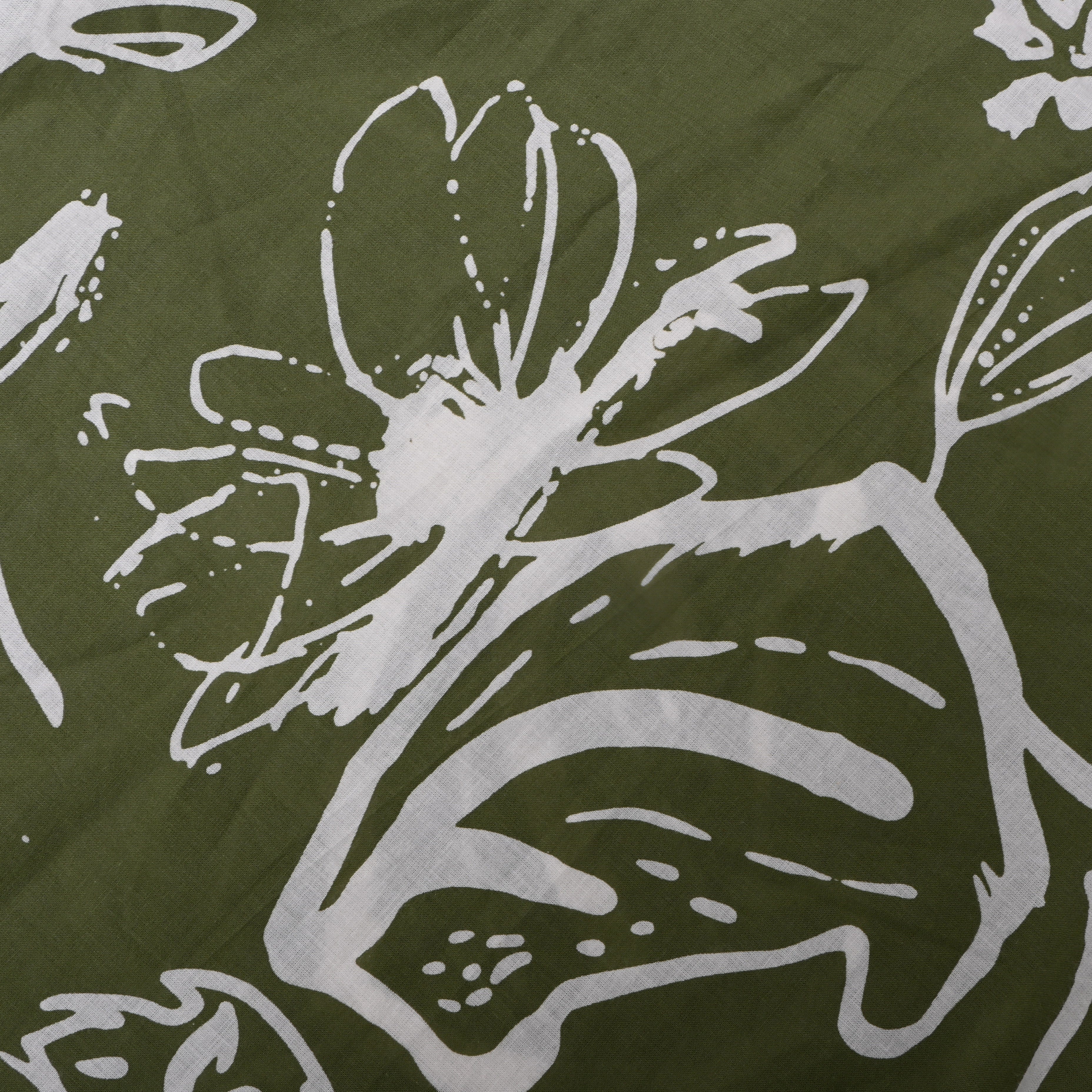 Muted Green Printed Floral Cotton Fabric