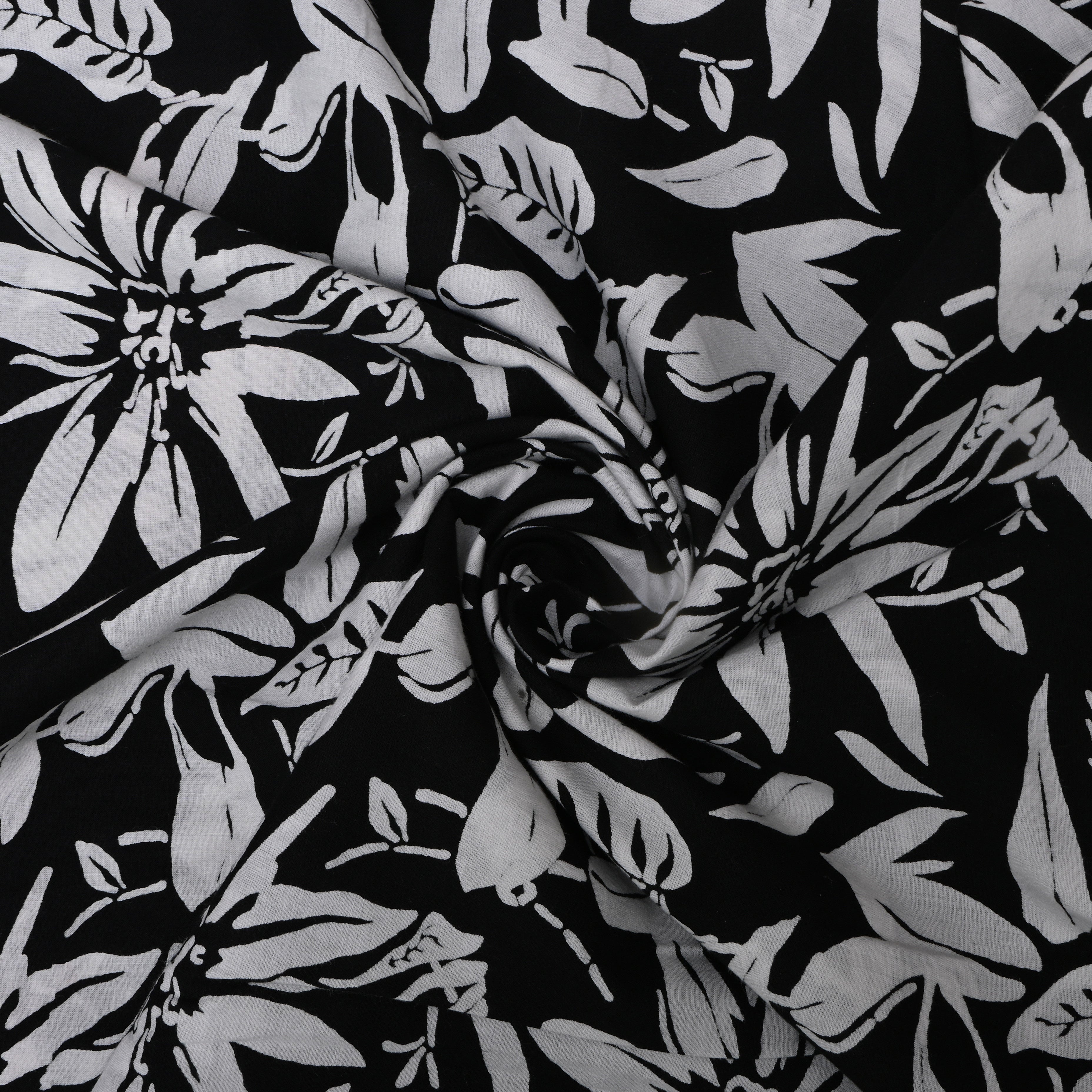 Black Floral Printed Cotton Fabric