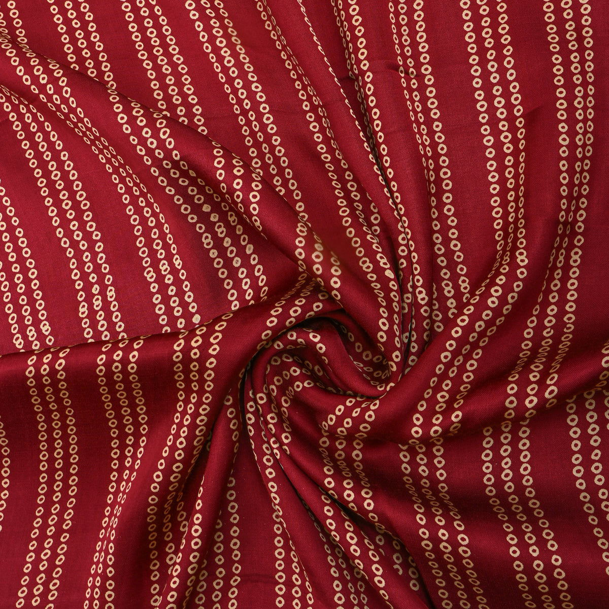 Garnet Maroon Dot Ring Stripe Digital Print Satin Fabric
