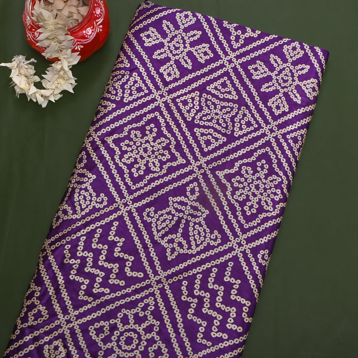 Royal Violet Bandhani Print Satin Fabric