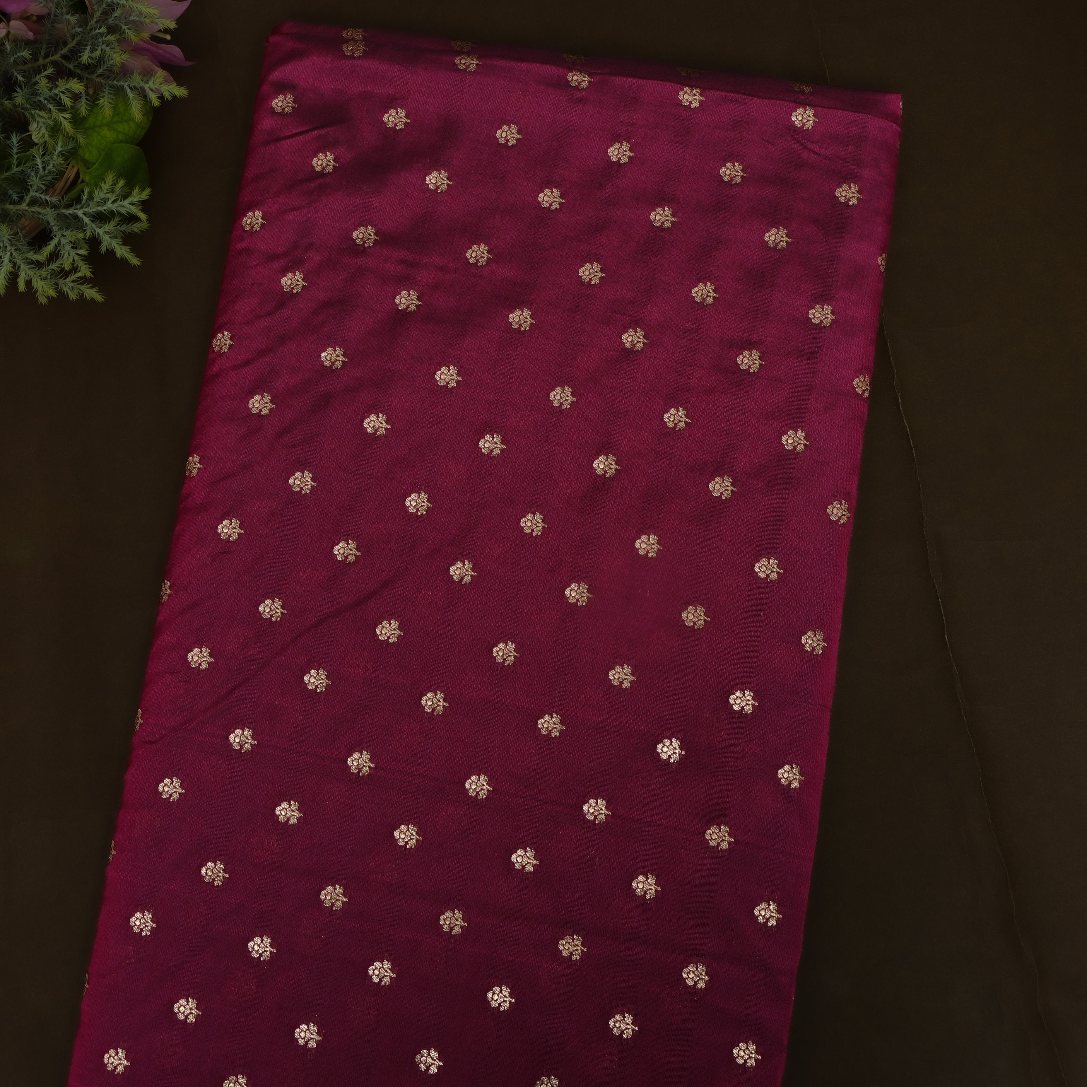 Deep Maroon Jamawar Silk With Woven Gold Butti