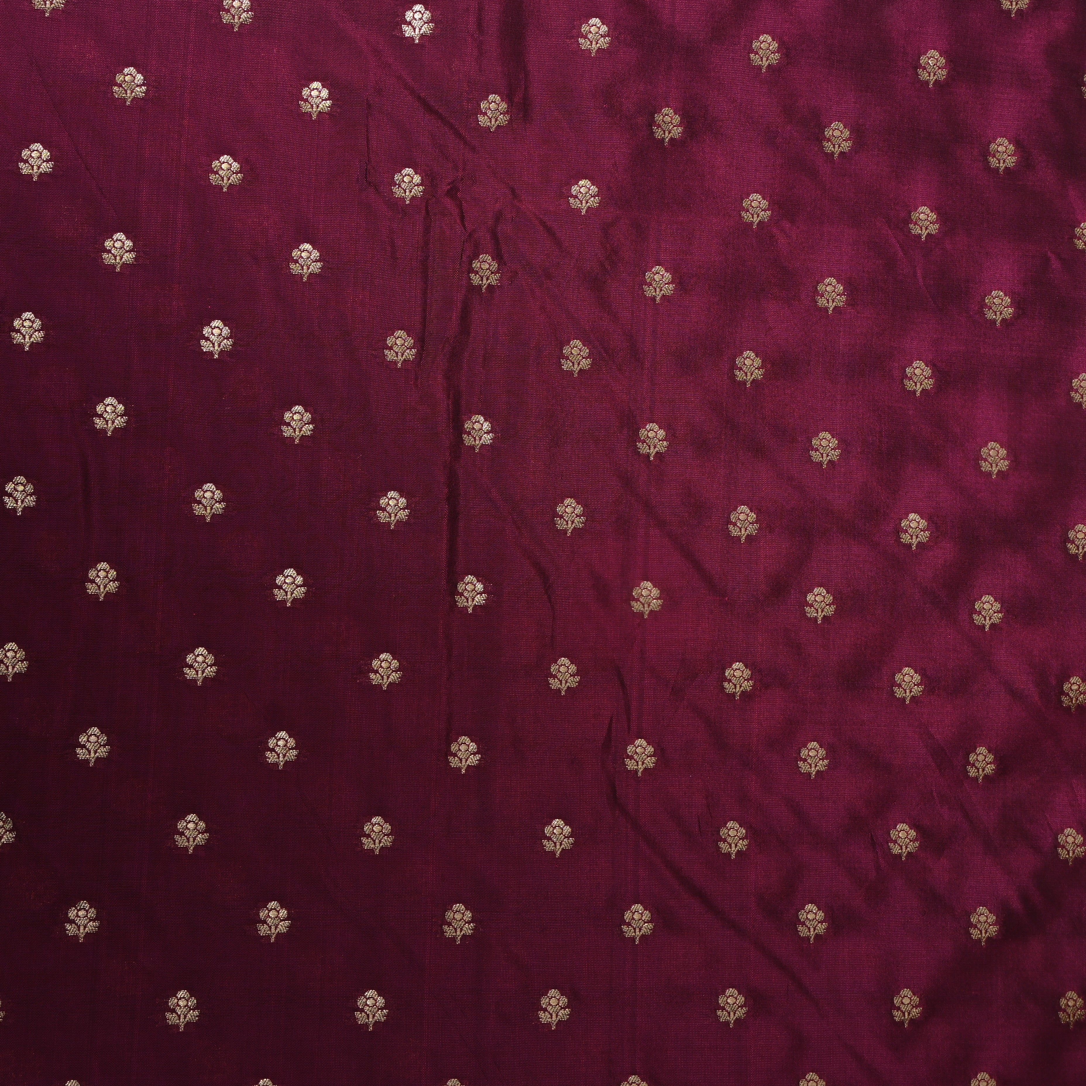 Deep Maroon Jamawar Silk With Woven Gold Butti