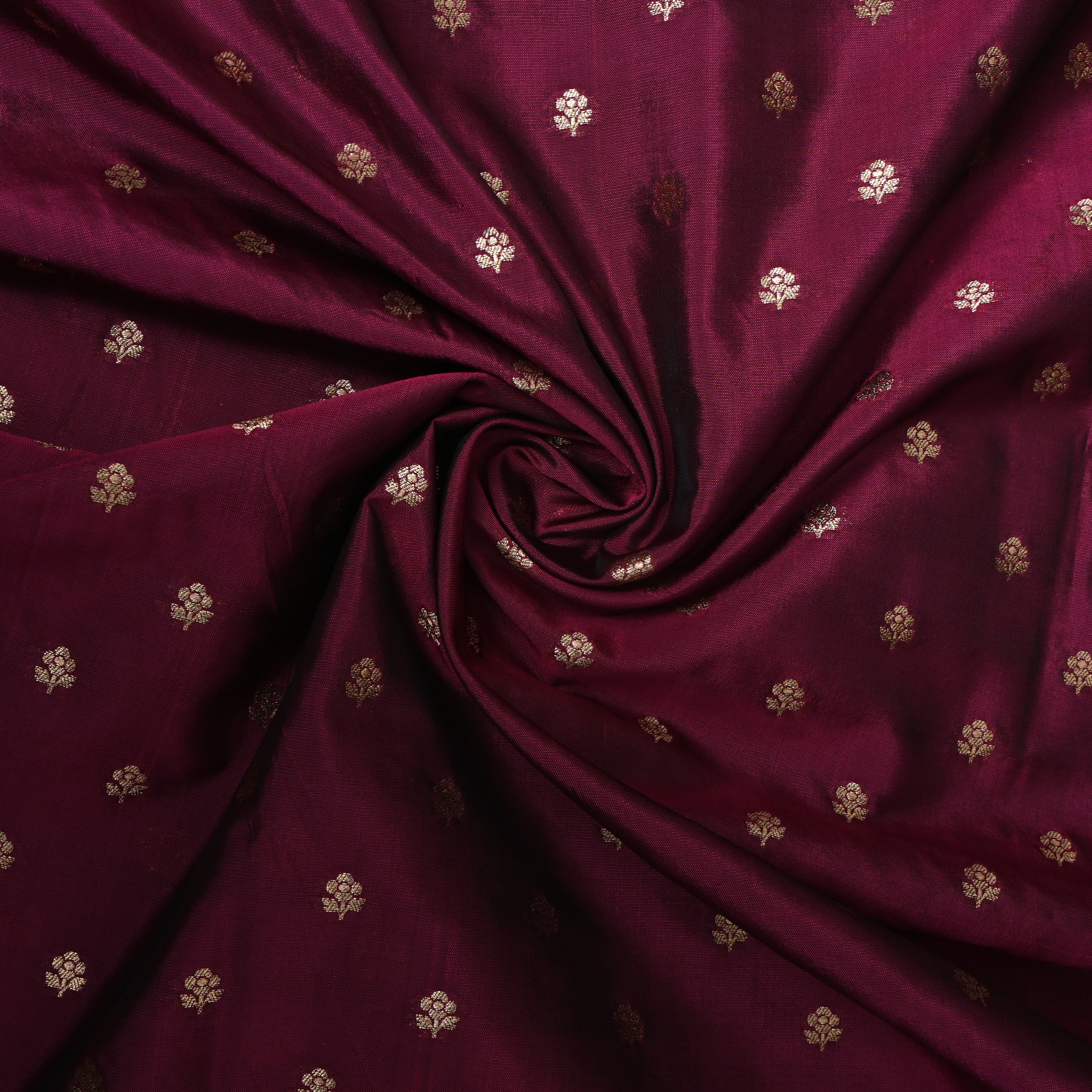 Deep Maroon Jamawar Silk With Woven Gold Butti