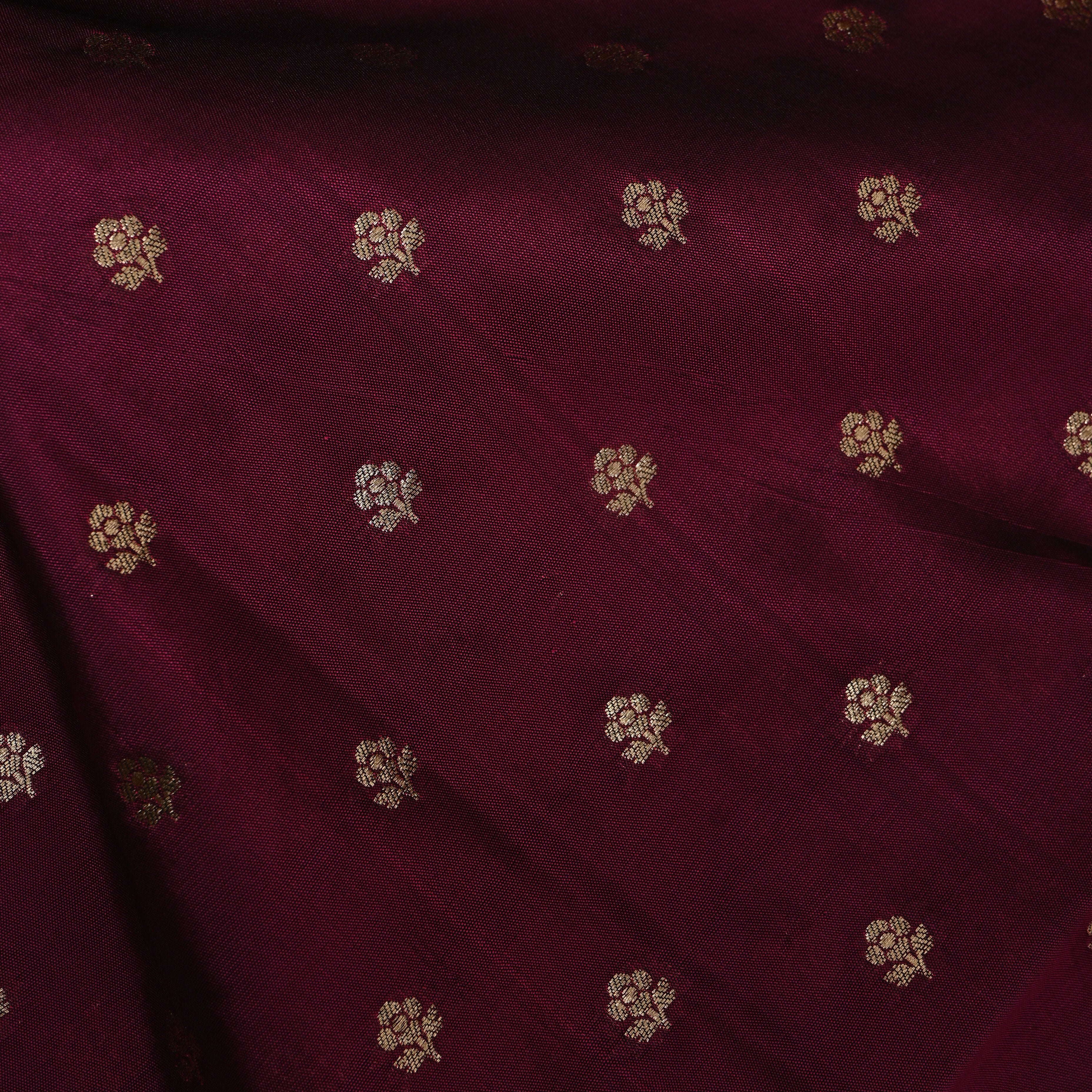 Deep Maroon Jamawar Silk With Woven Gold Butti