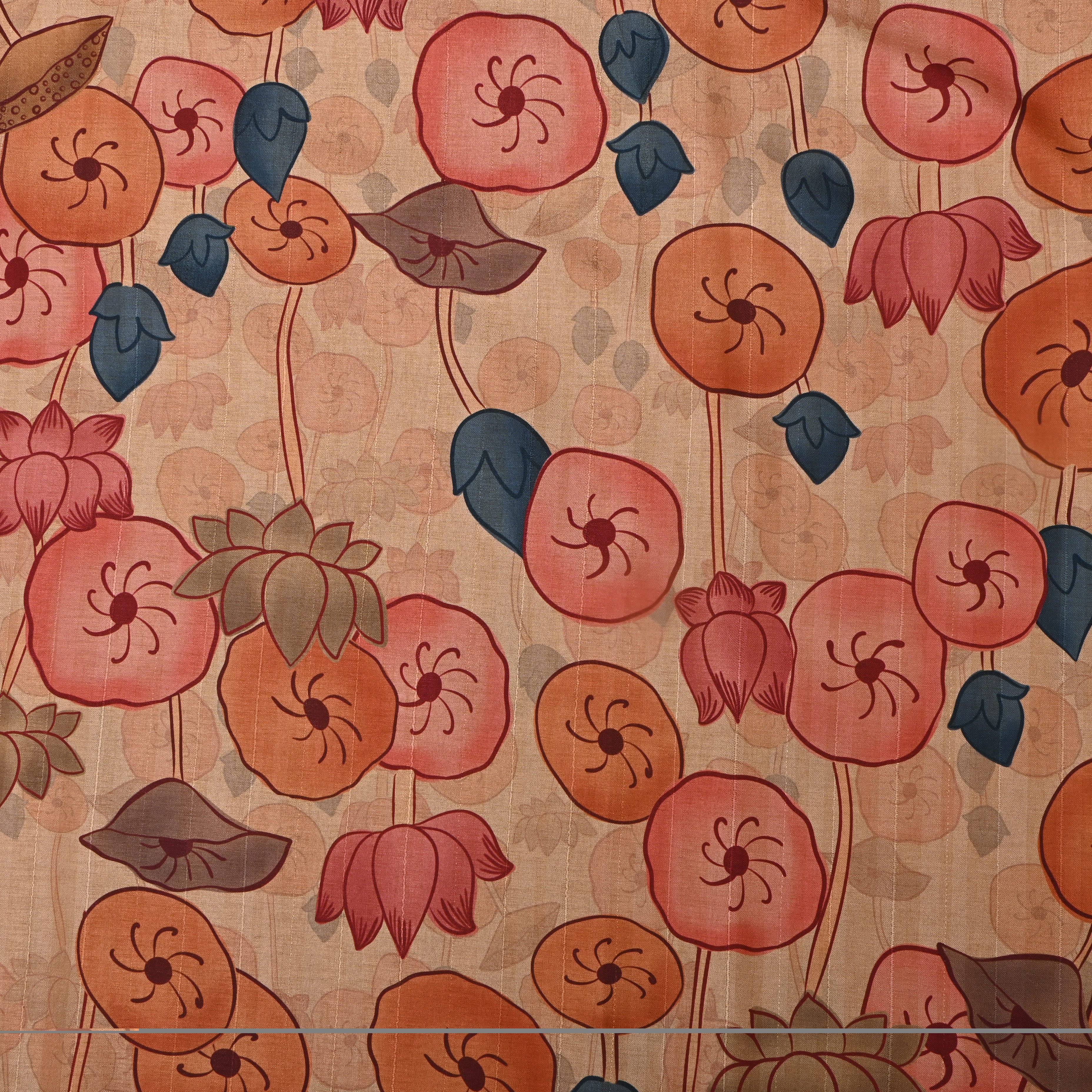 Pink Lotus Printed Dupion Silk Fabric