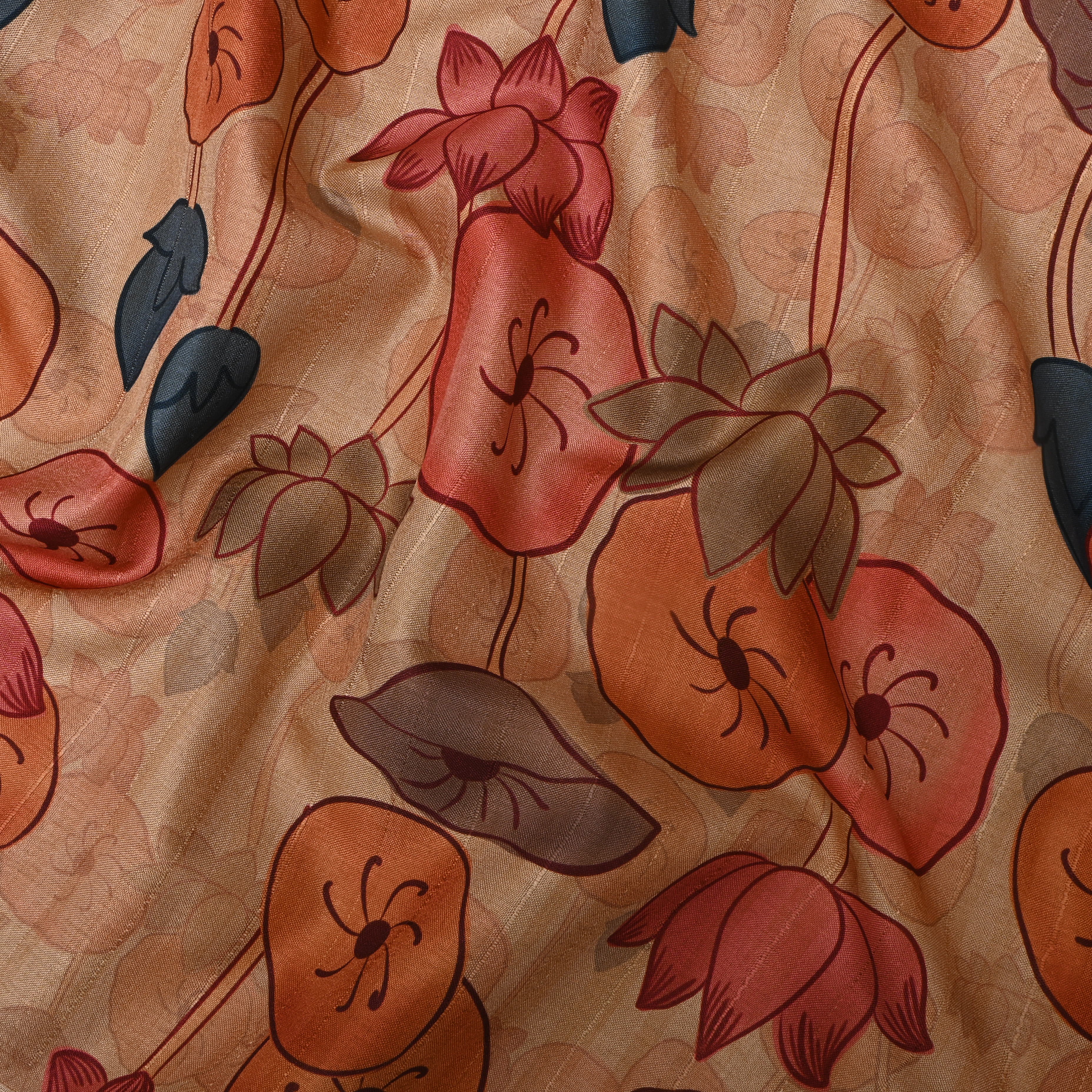 Pink Lotus Printed Dupion Silk Fabric