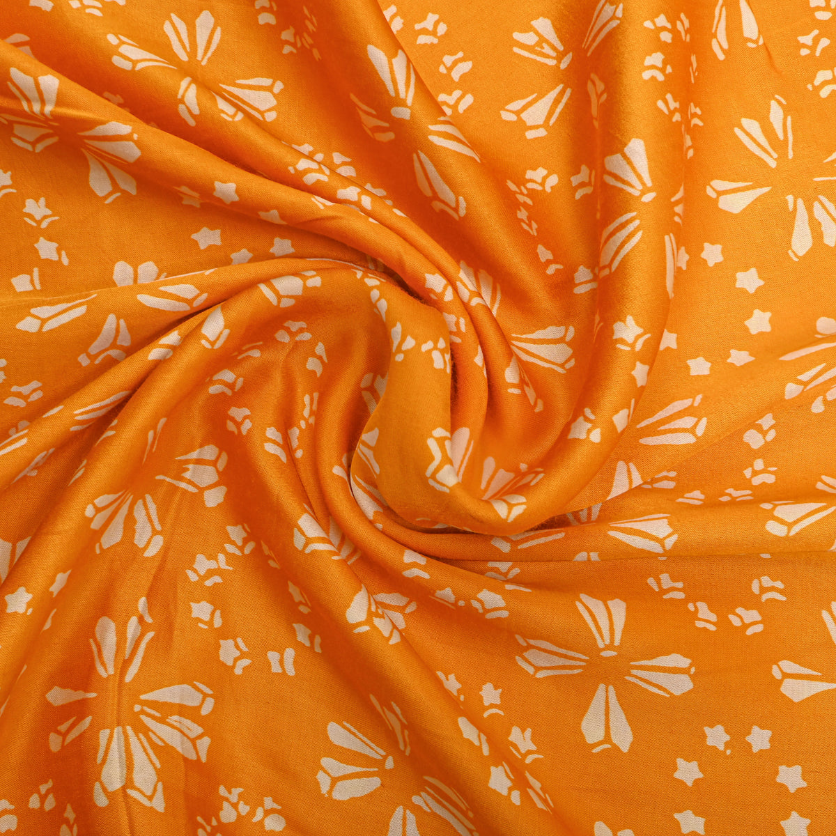 Turmeric Orange Flower Digital Print Satin Fabric