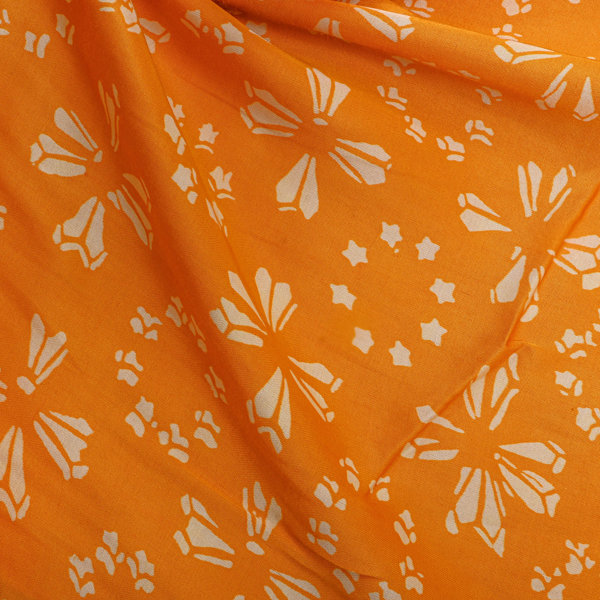 Turmeric Orange Flower Digital Print Satin Fabric