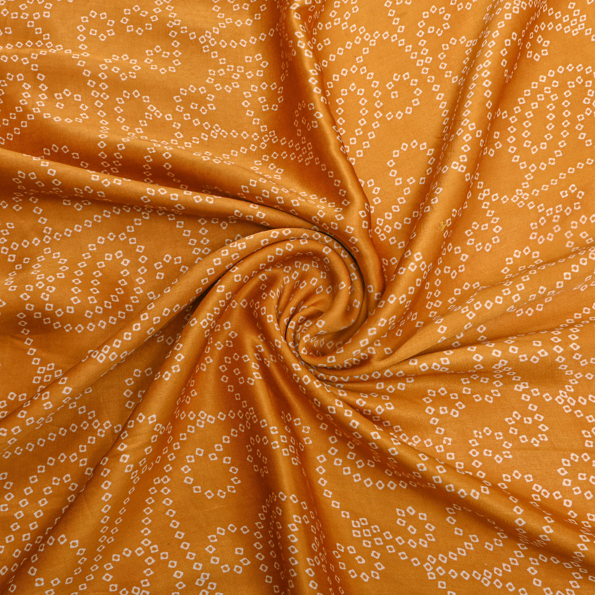 Ochre Orange Dot Ring Digital Print Satin Fabric