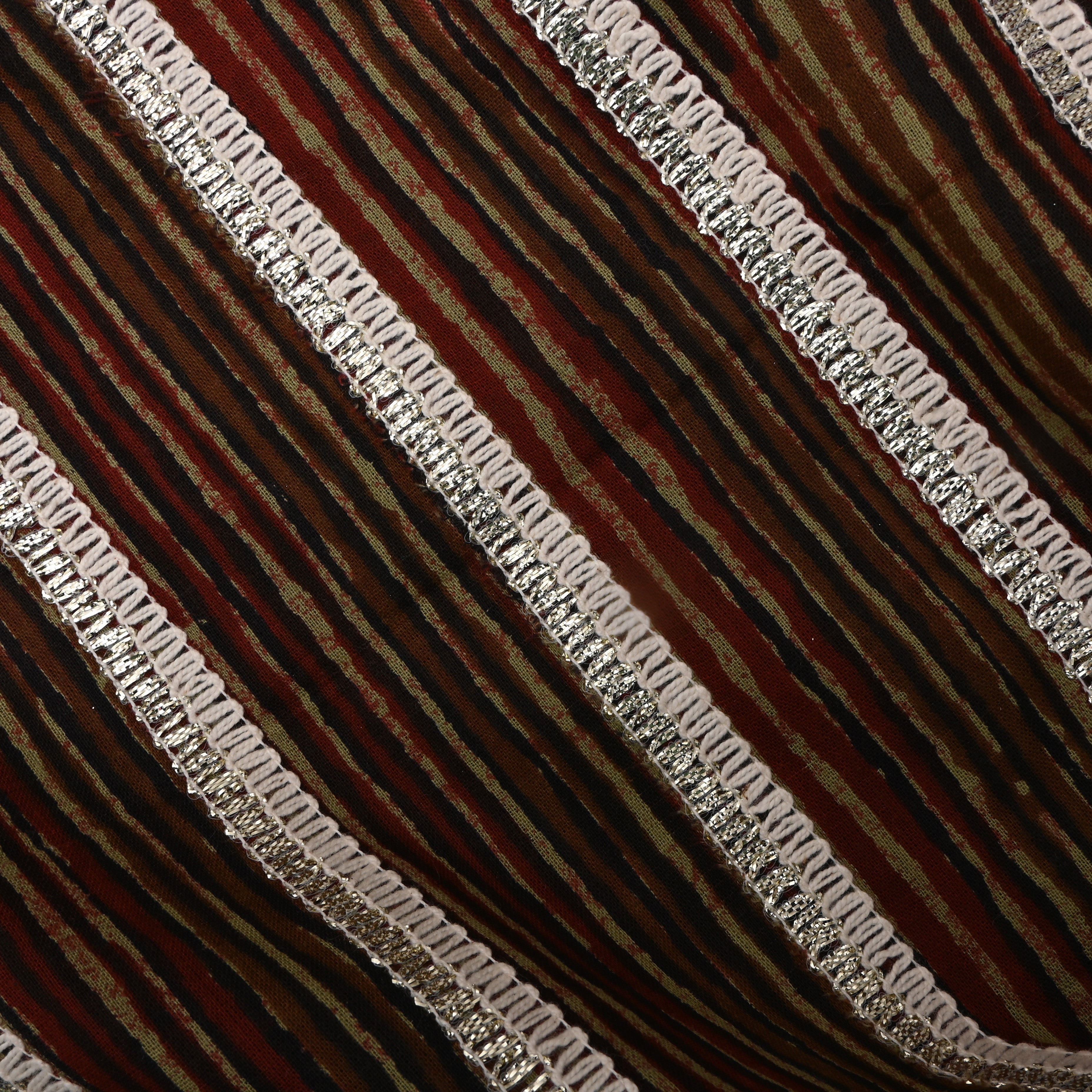 Dark Multicolour Stripes Printed Cotton Fabric