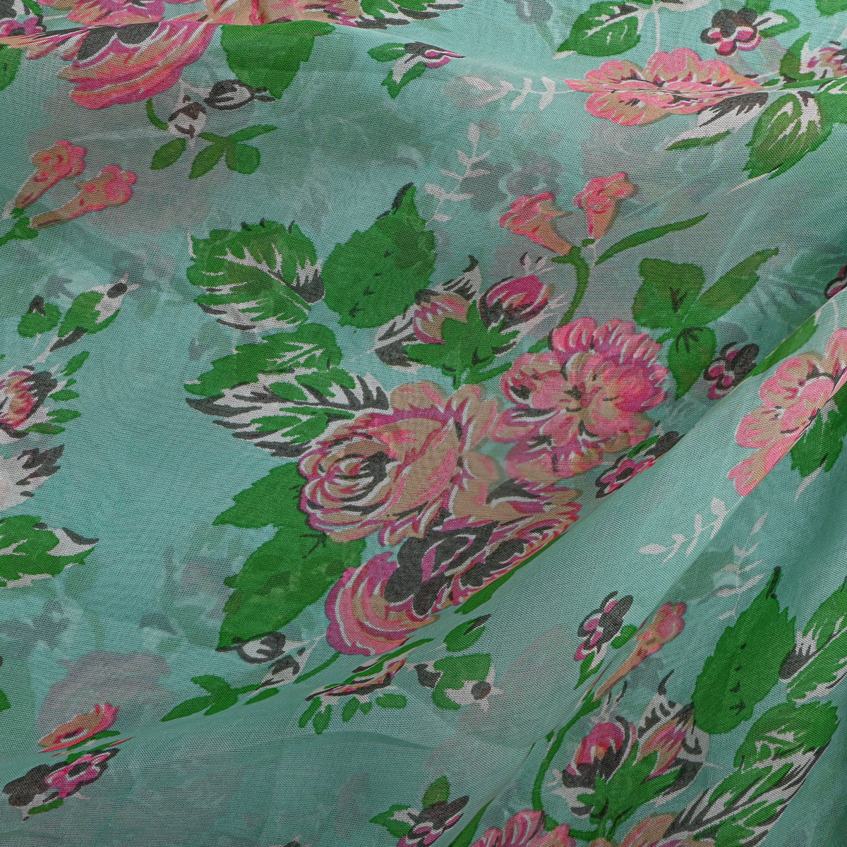 Aqua Green Floral Print Chiffon Fabric