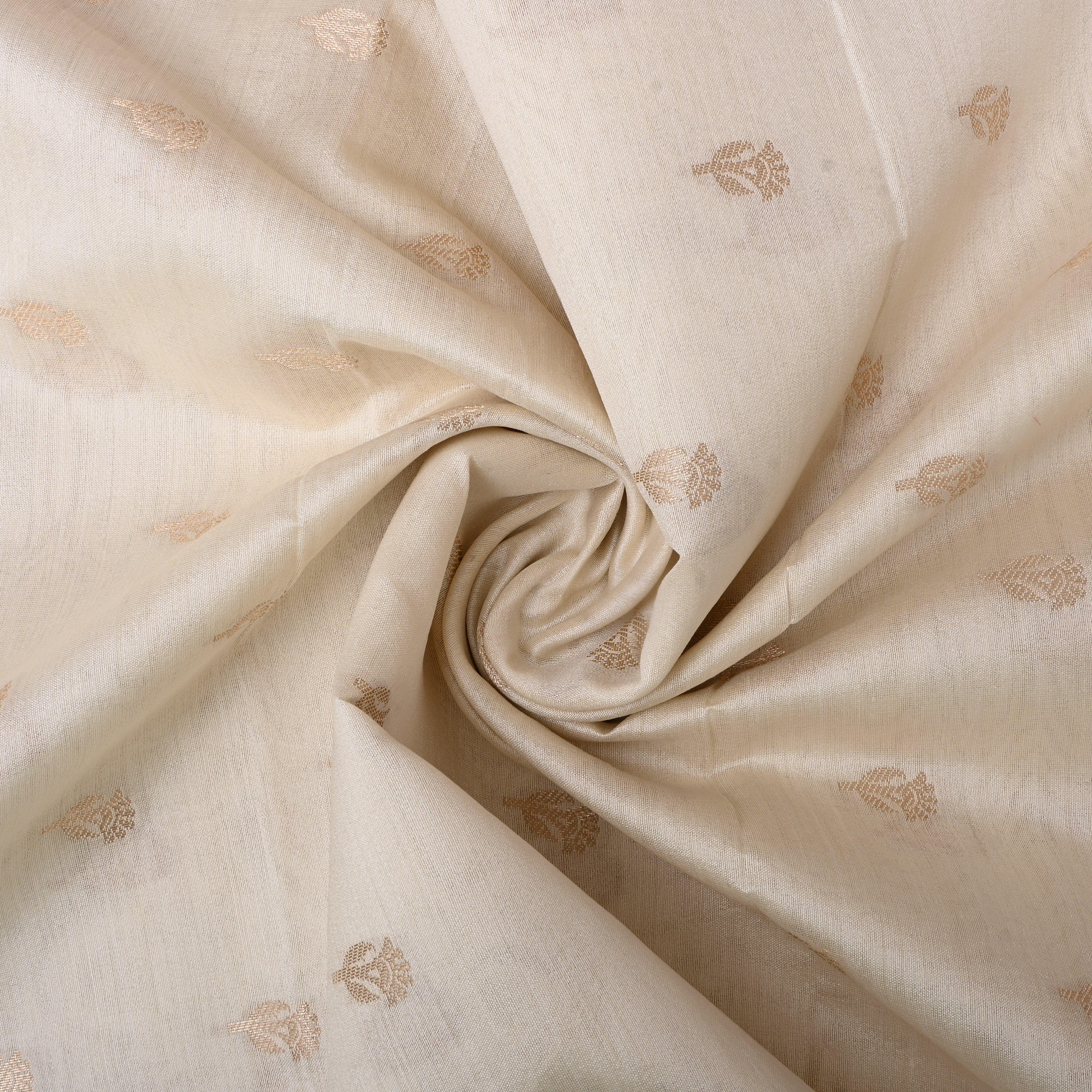 Off-White Golden Floral Zari Silk Fabric