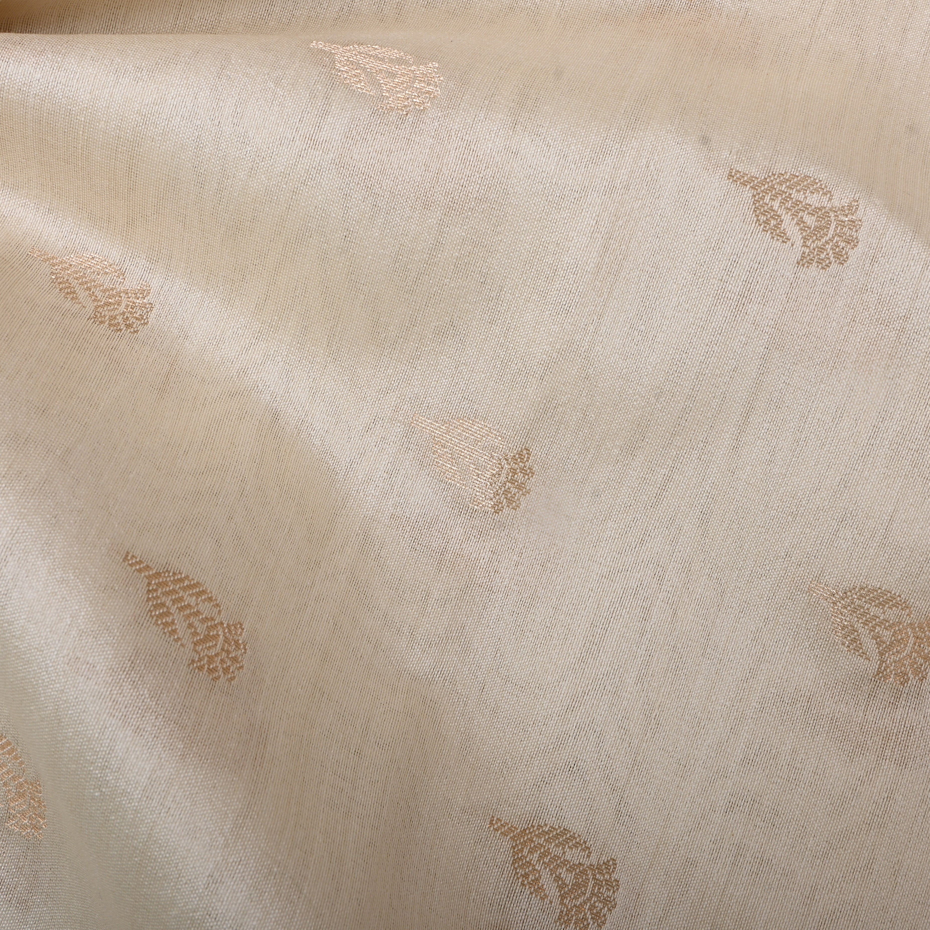 Off-White Golden Floral Zari Silk Fabric
