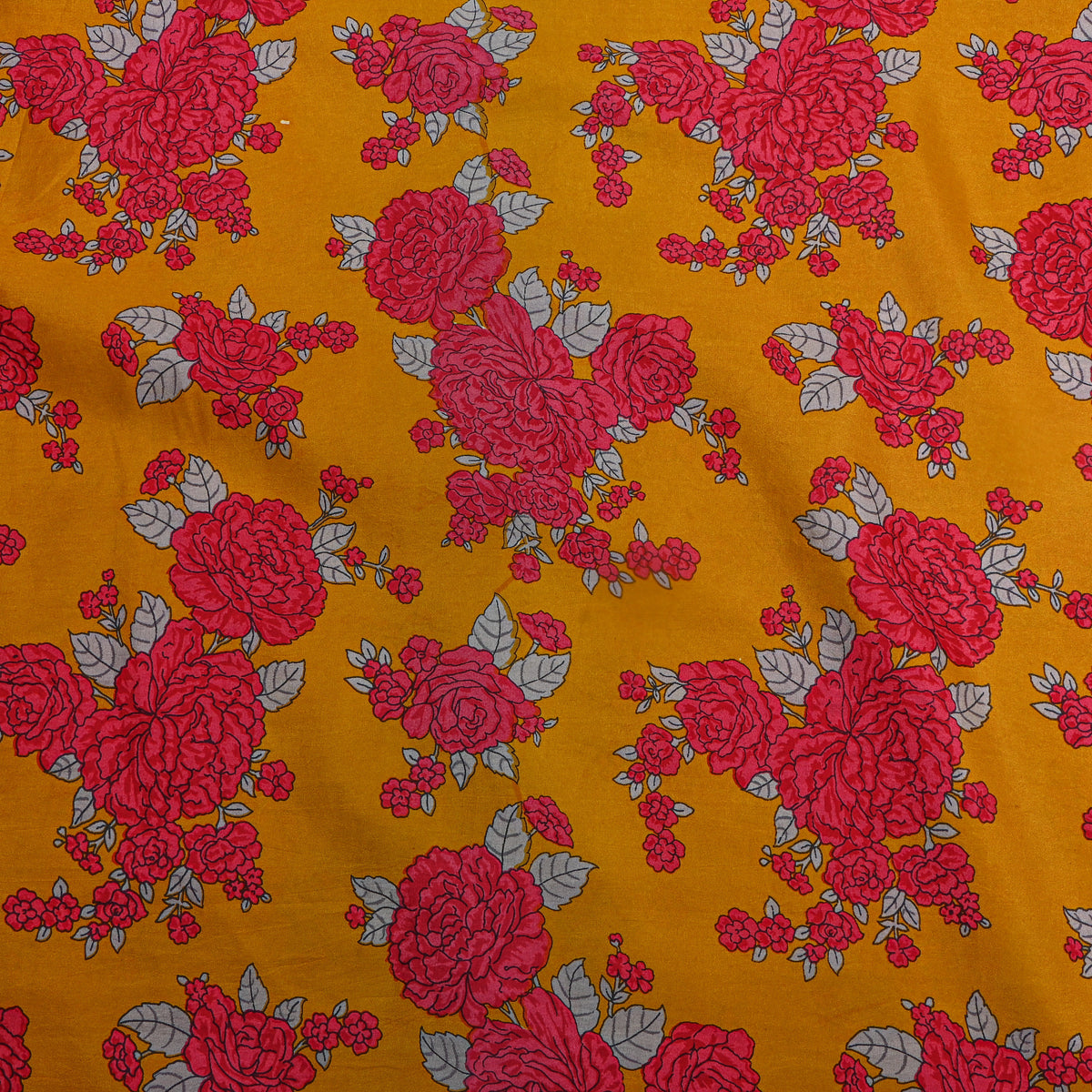 Turmeric Rose Bouquet Print Silk Fabric
