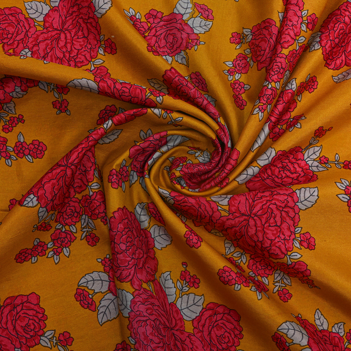 Turmeric Rose Bouquet Print Silk Fabric