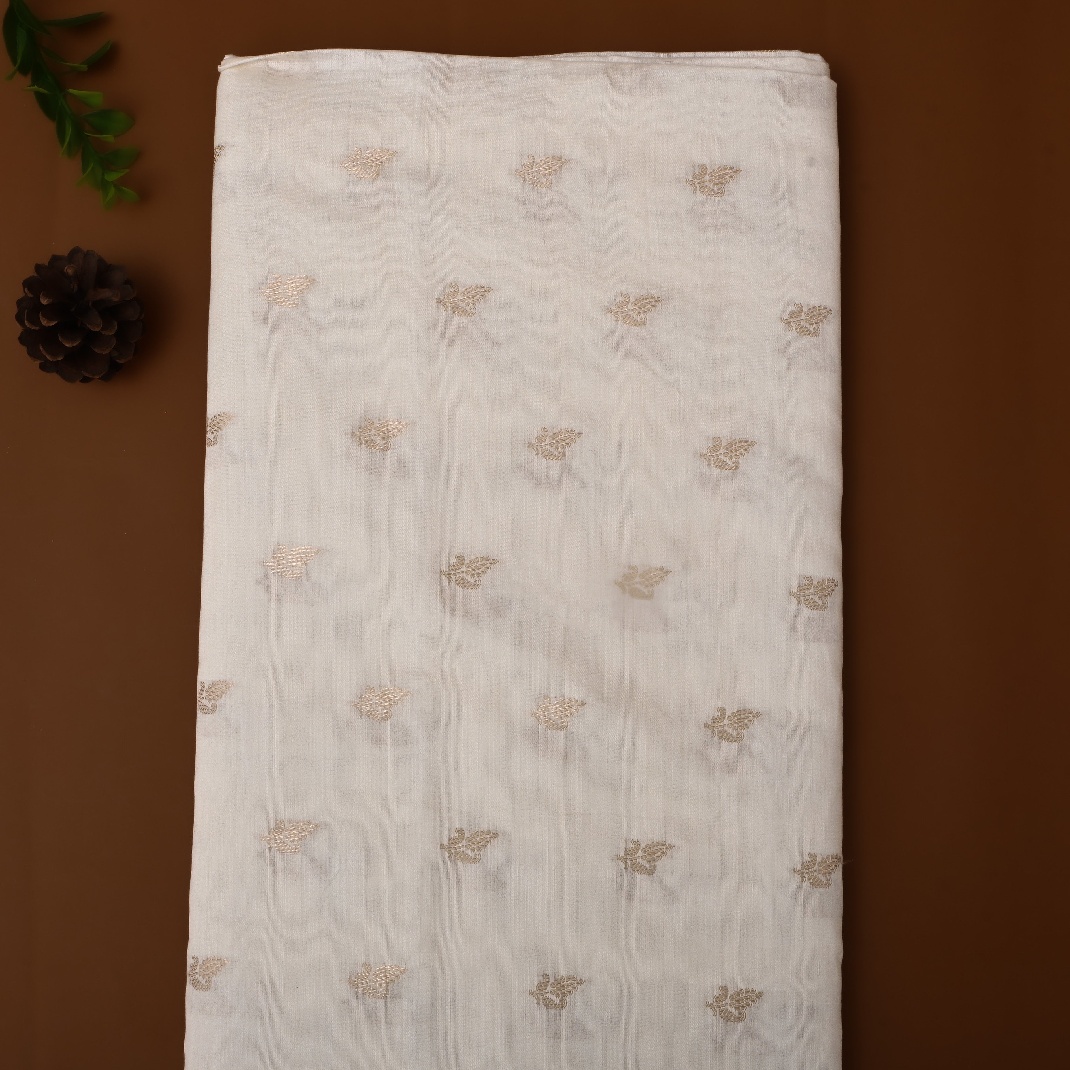 Off-White Floral Zari Silk Fabric