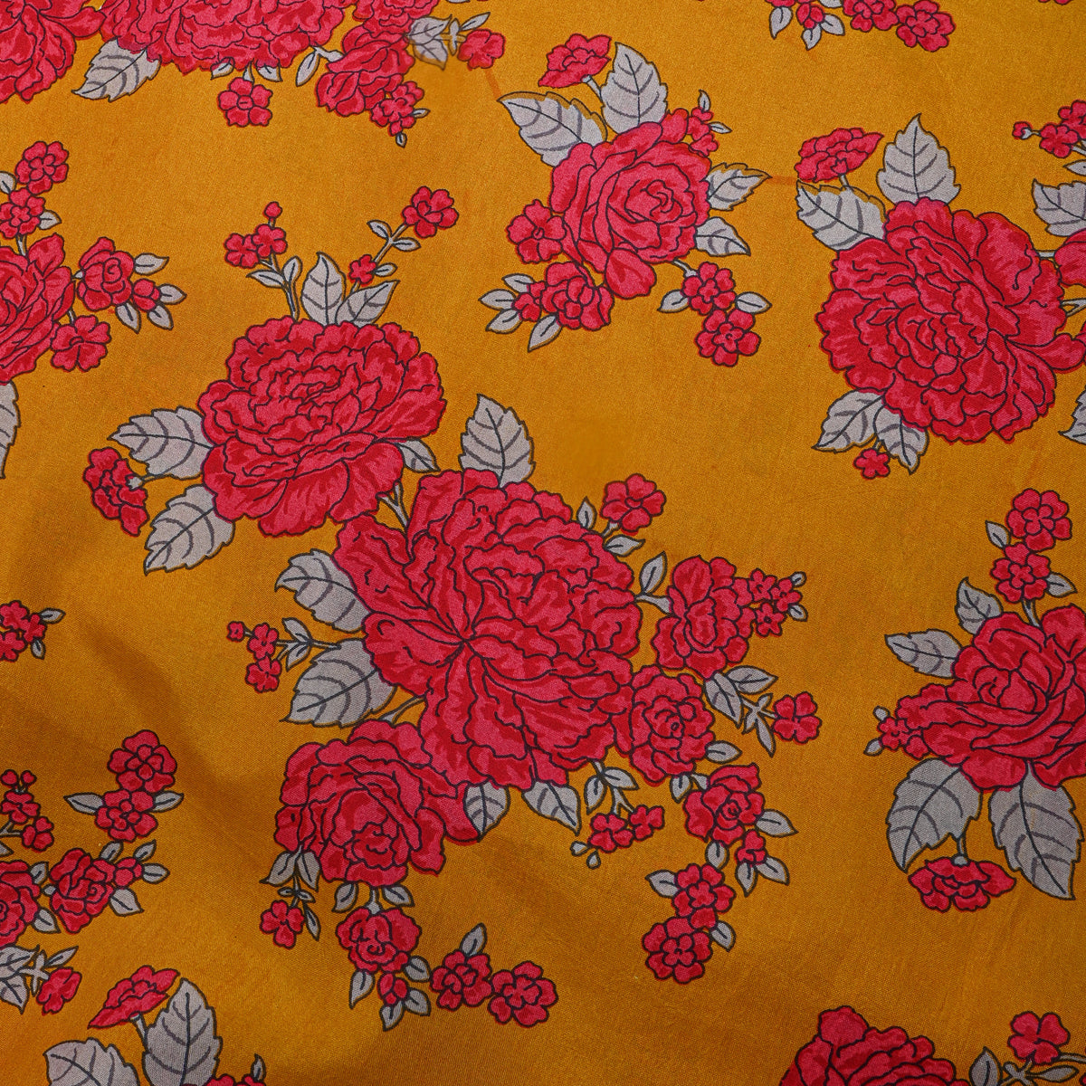 Turmeric Rose Bouquet Print Silk Fabric