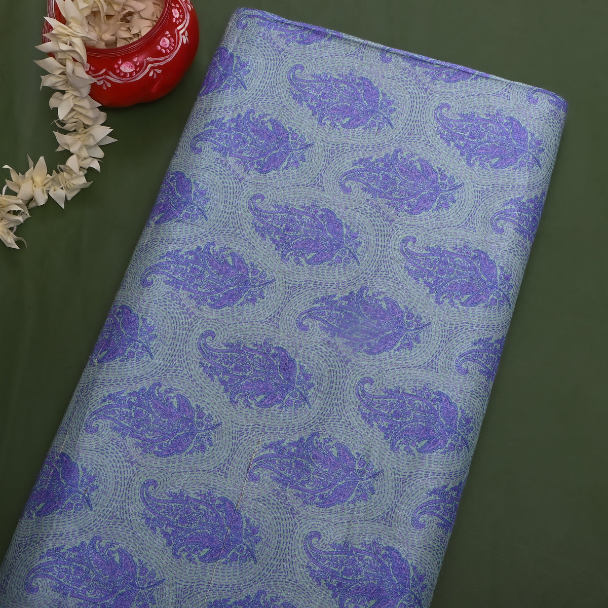 Lagoon Teal Paisley Print Silk Fabric