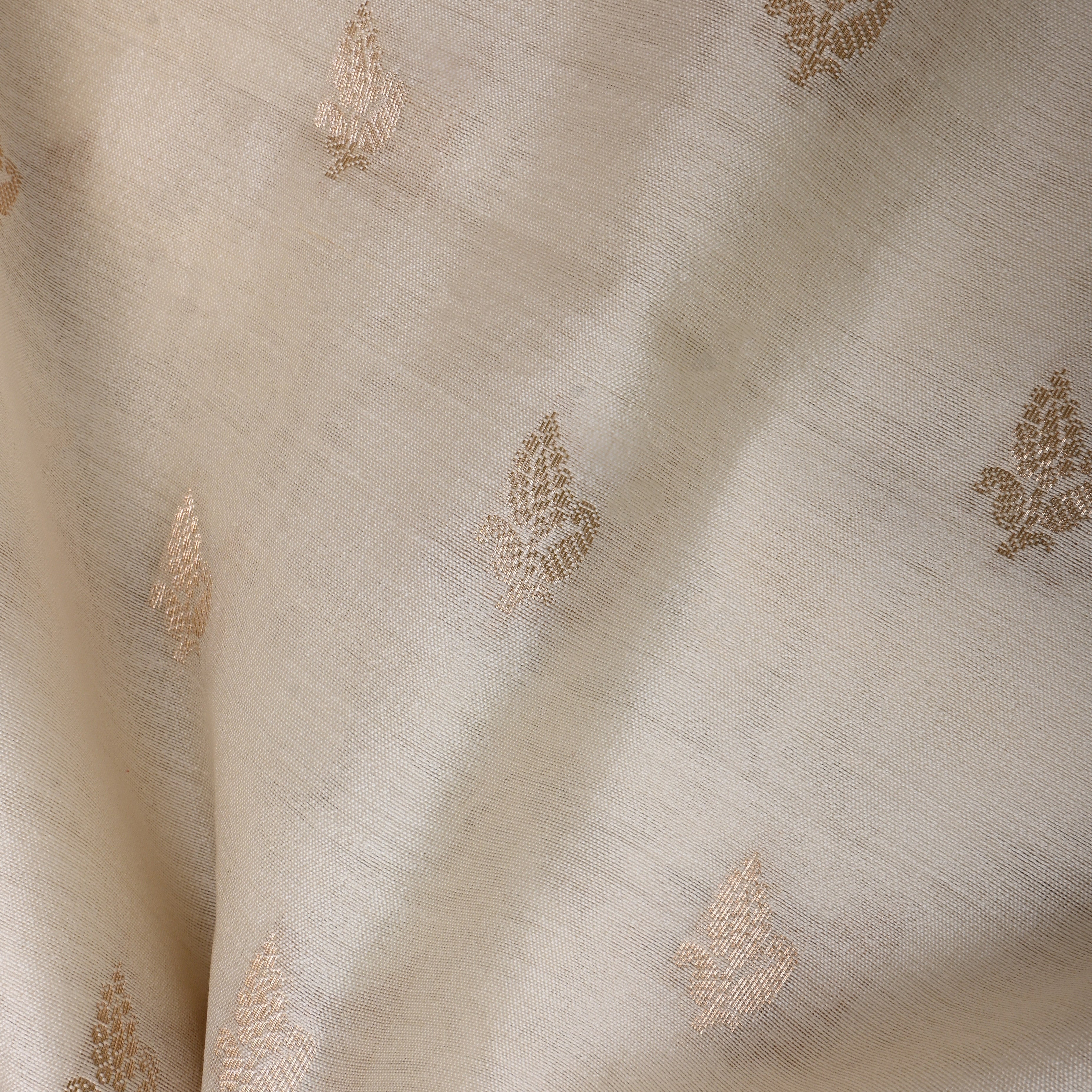 Off-White Floral Zari Silk Fabric