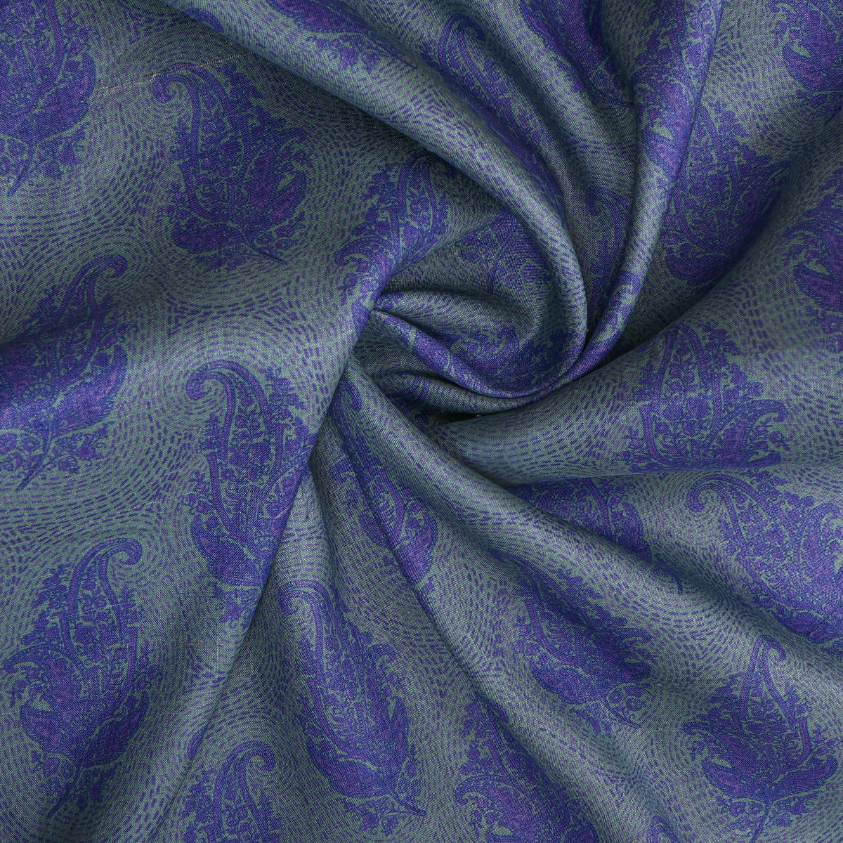 Lagoon Teal Paisley Print Silk Fabric