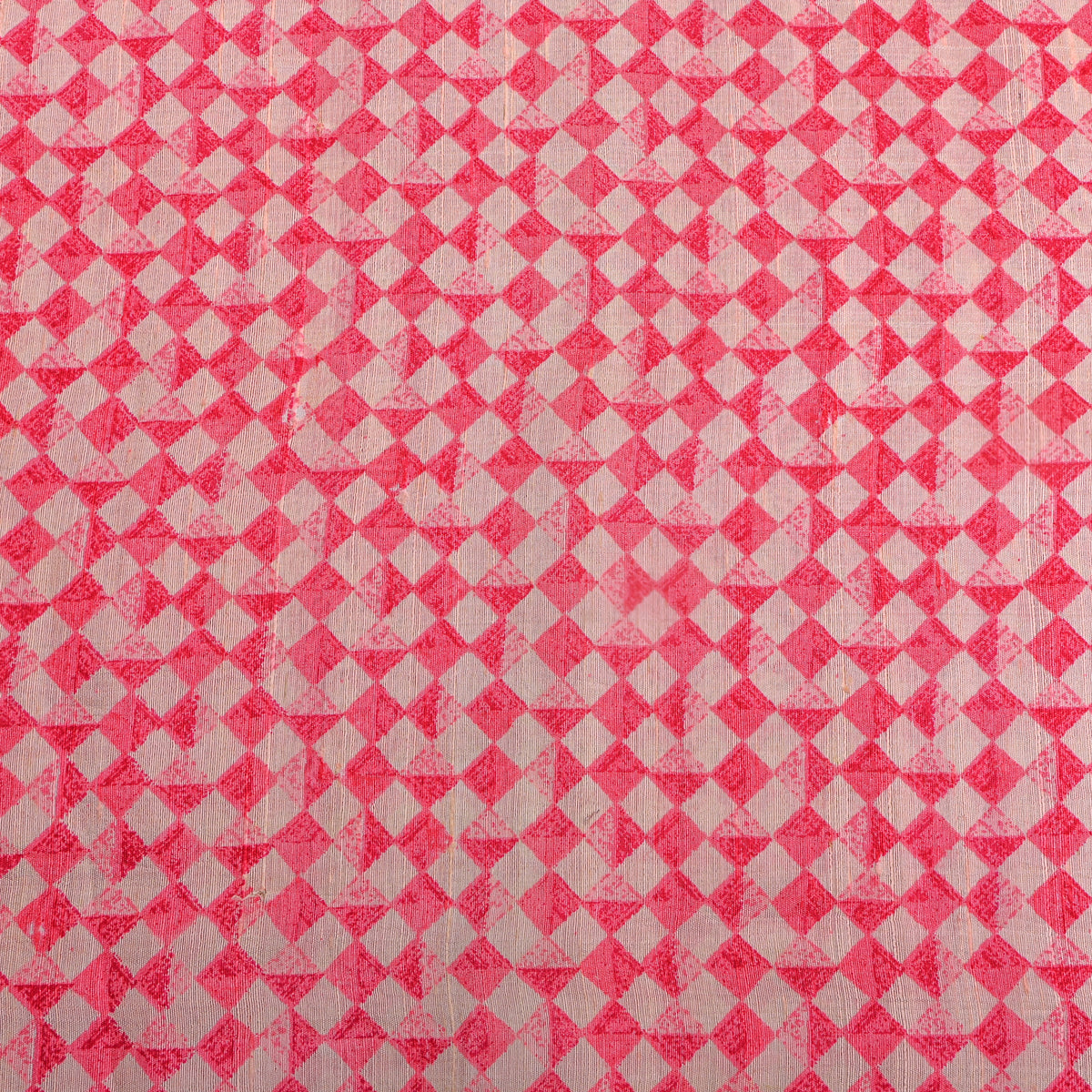 Rouge Pink Diamond Geometric Print Raw Silk Fabric