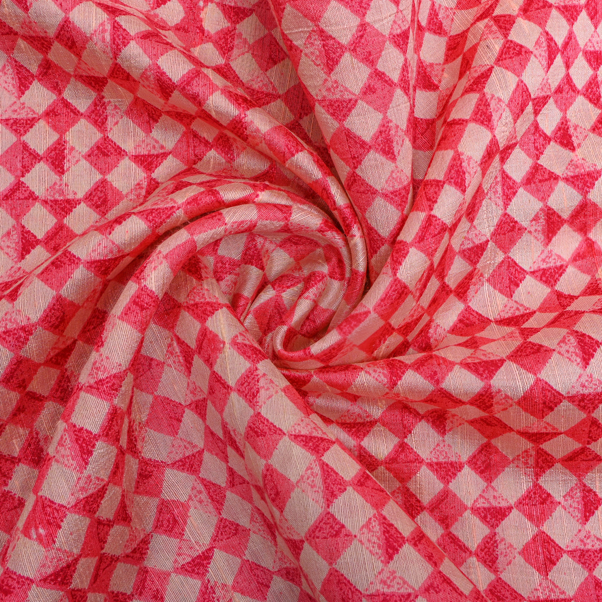 Rouge Pink Diamond Geometric Print Raw Silk Fabric