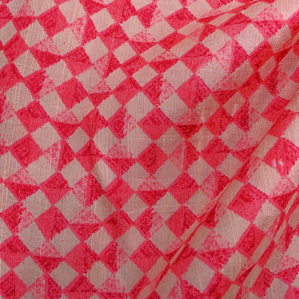 Rouge Pink Diamond Geometric Print Raw Silk Fabric