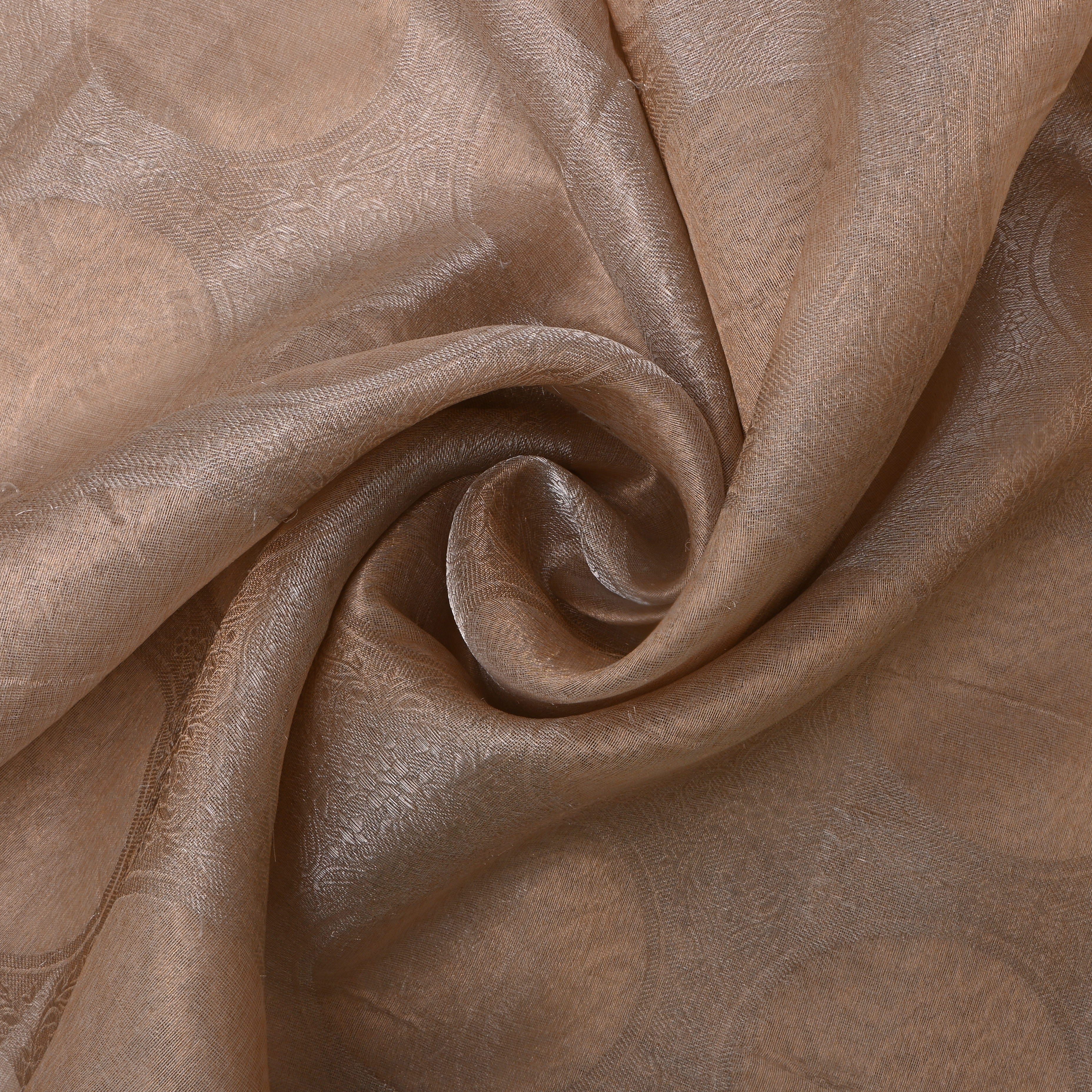 Silver Zari Woven Silk Fabric With Big Gold Buttis